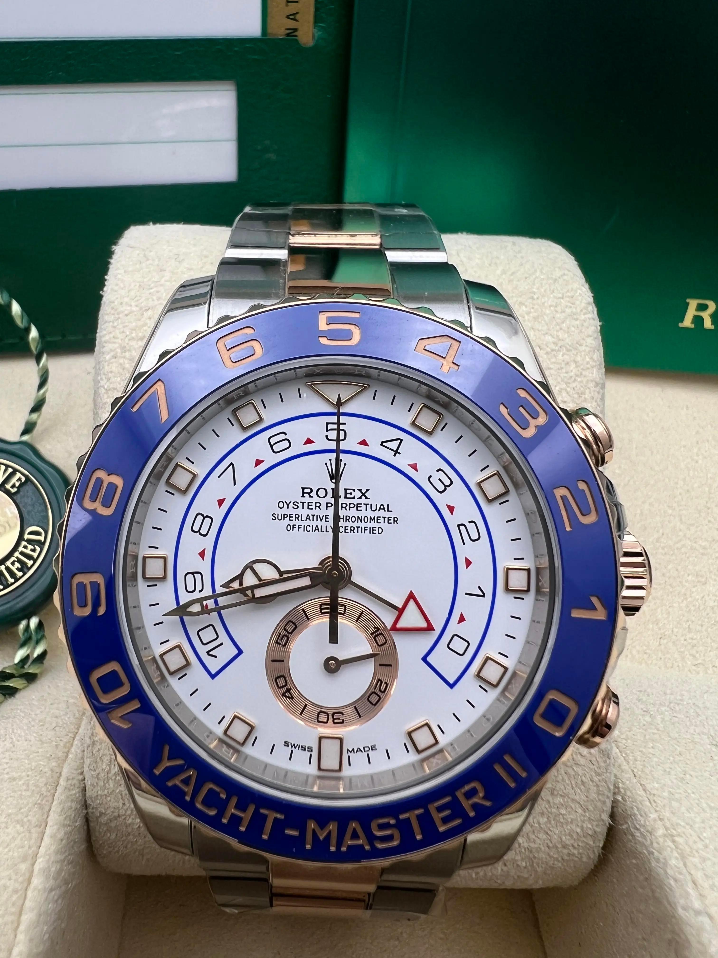 Uomo Rolex Yacht-Master II 44mm 116681 18K Rose & Steel Mercedes Hands Box Papers in vendita