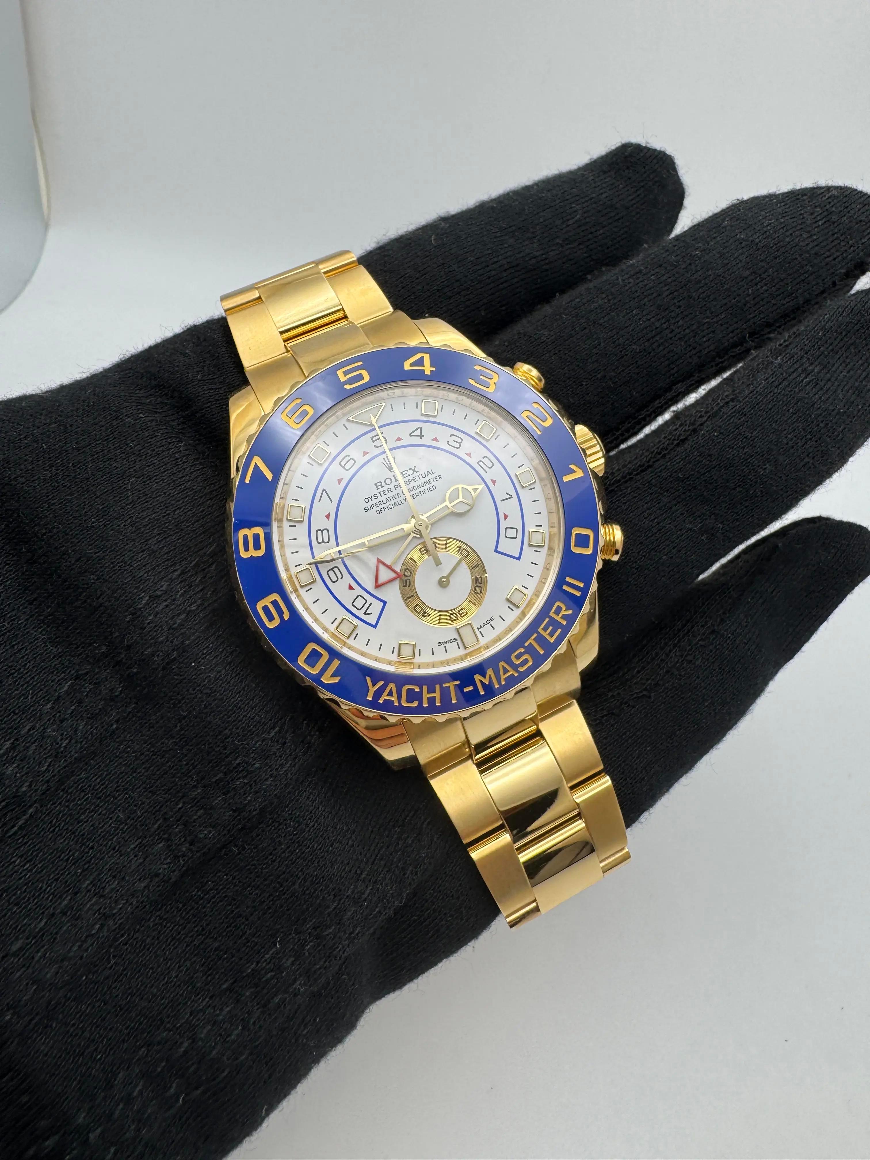 Rolex Yacht-Master II 44mm 116688 18K Solid Gold New Mercedes Hands Box Papers In Excellent Condition For Sale In New York, NY