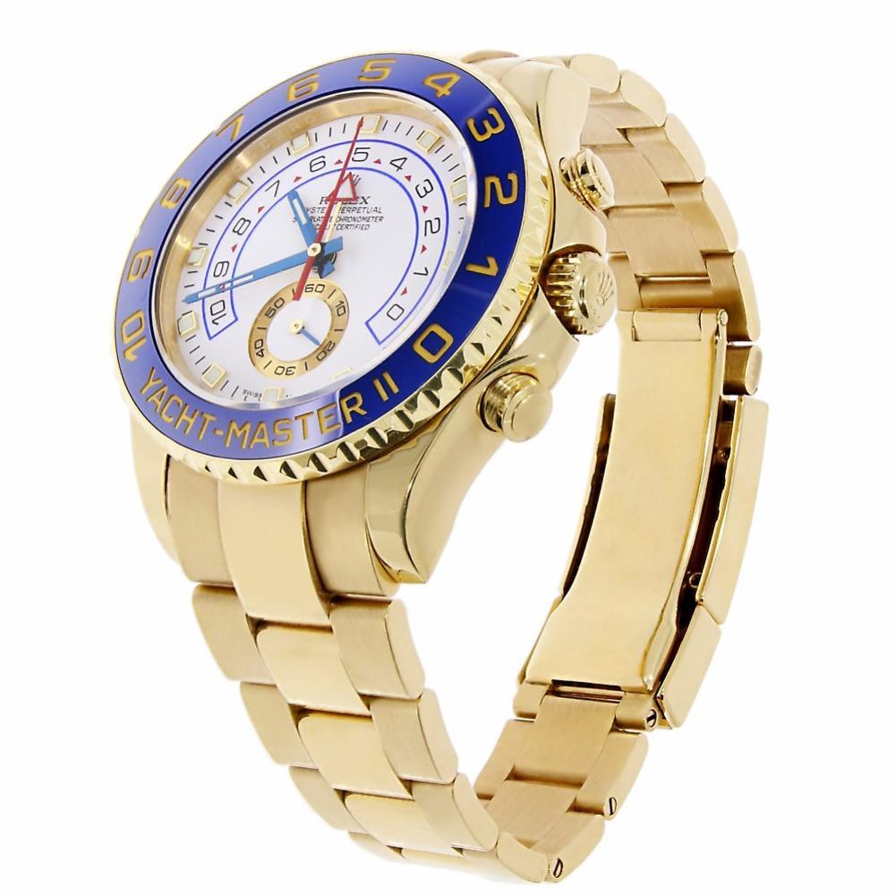 Rolex Yacht-Master II Reference #:116688. 44mm 18K yellow gold case, 18K yellow gold crown and push pieces, 18K yellow gold bidirectional rotatable Rolex ring command bezel with blue Cerachrom insert in ceramic, white dial, automatic movement with