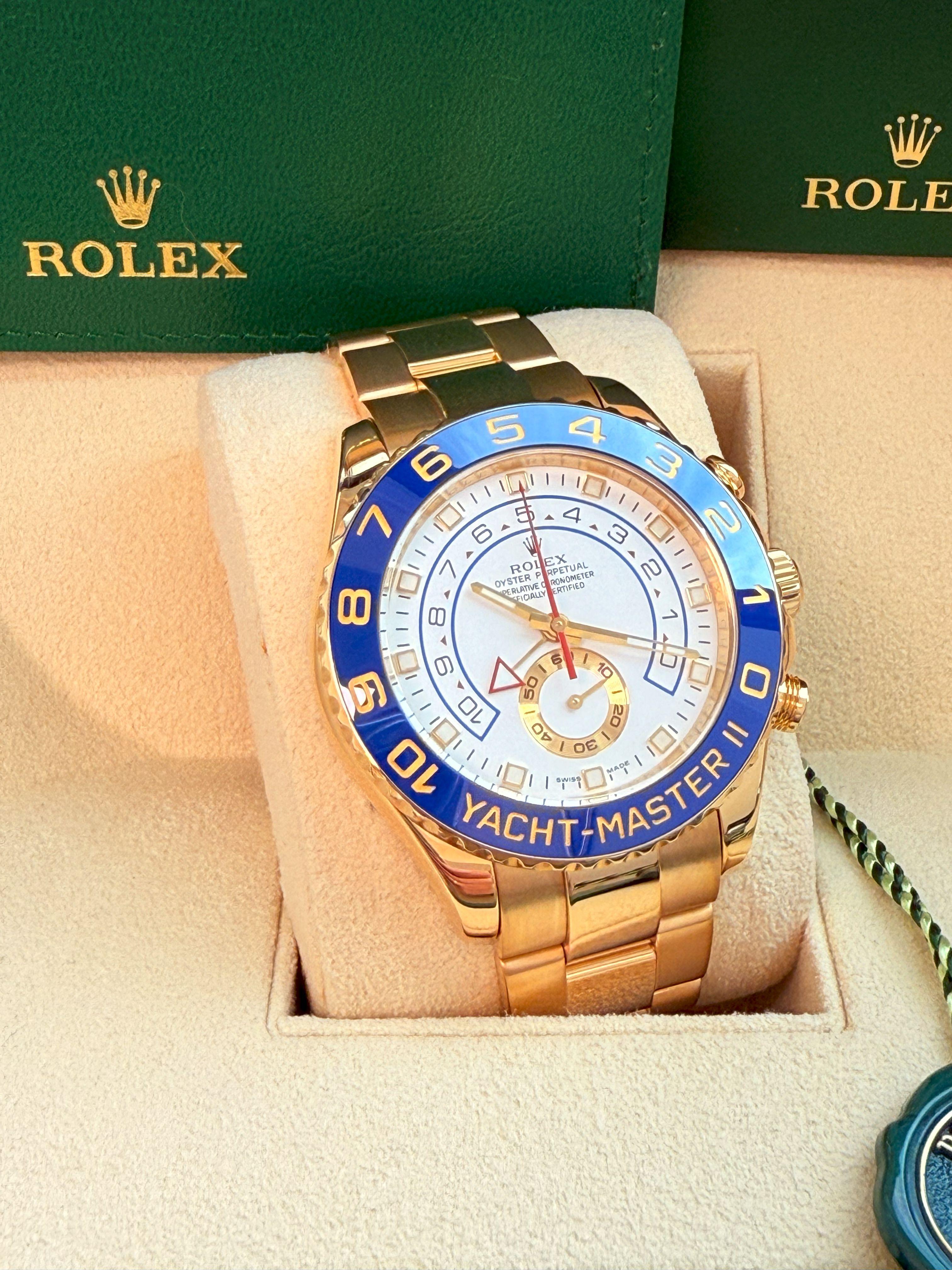 Rolex Yacht-Master II 44mm Chronograph Yellow Gold Oyster Bracelet Watch 116688 For Sale 5
