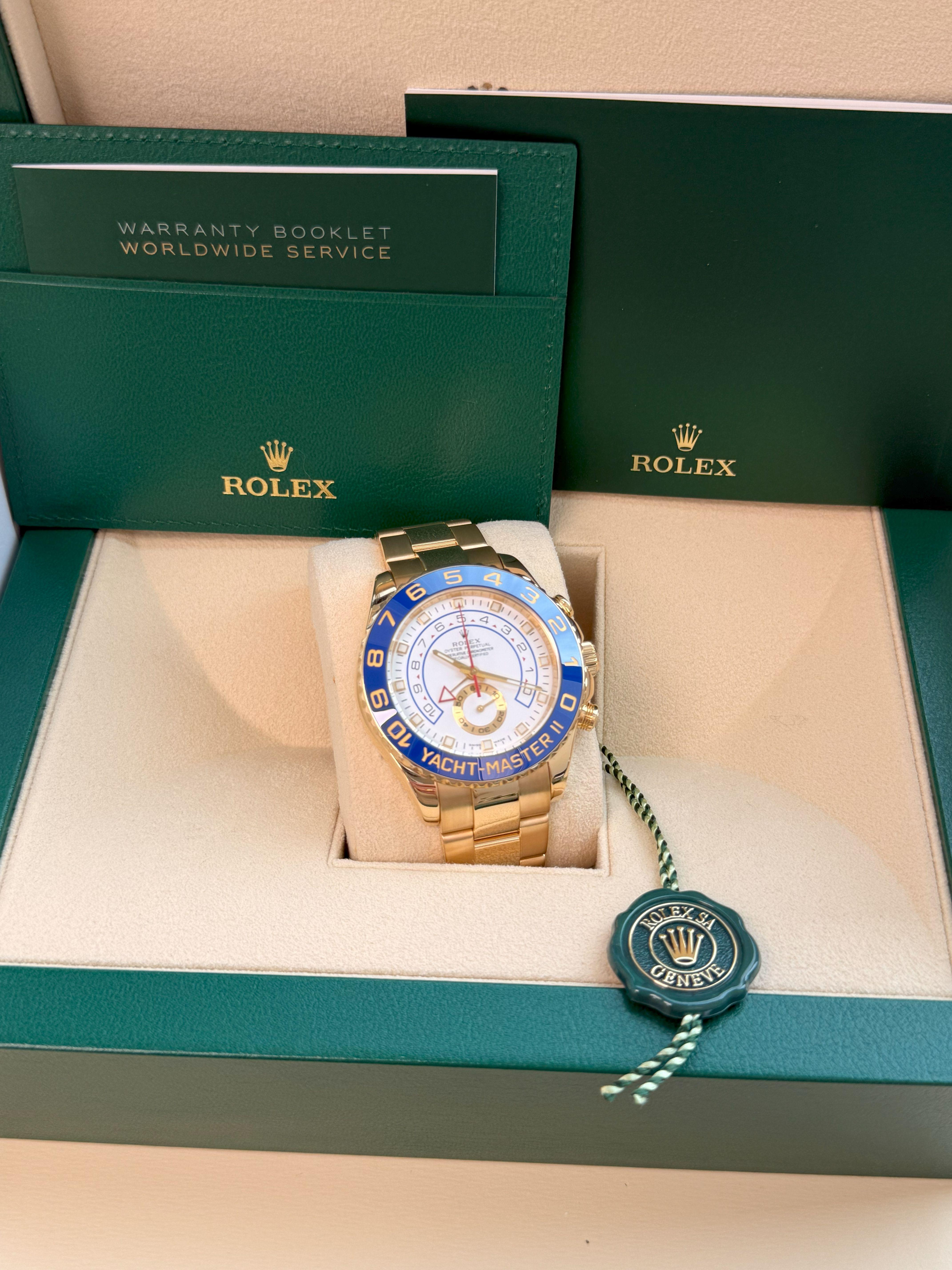 Modernist Rolex Yacht-Master II 44mm Chronograph Yellow Gold Oyster Bracelet Watch 116688 For Sale