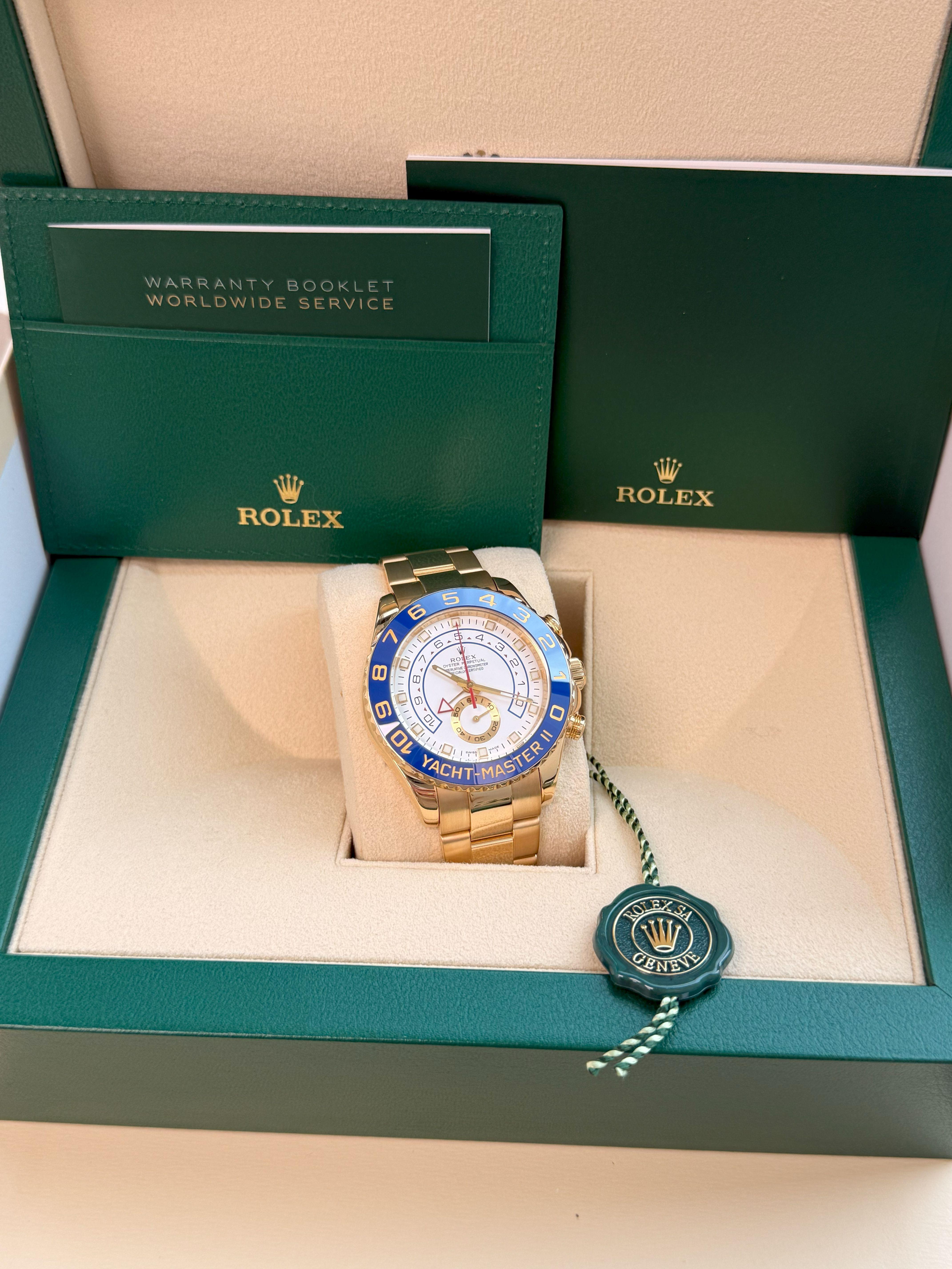 Rolex Yacht-Master II 44mm Chronograph Yellow Gold Oyster Bracelet Watch 116688 In Excellent Condition For Sale In Aventura, FL