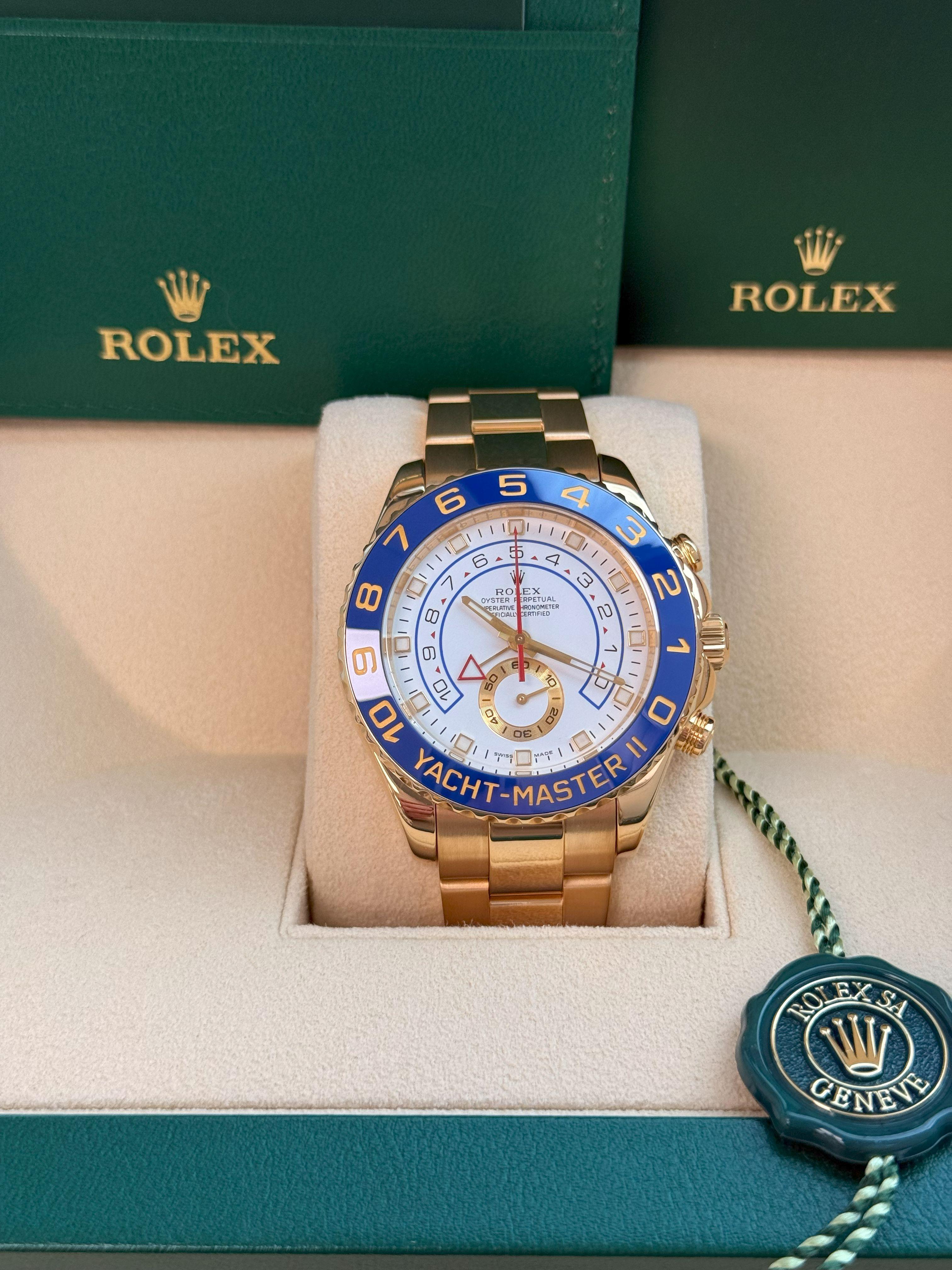 Rolex Yacht-Master II 44mm Chronograph Yellow Gold Oyster Bracelet Watch 116688 For Sale 2