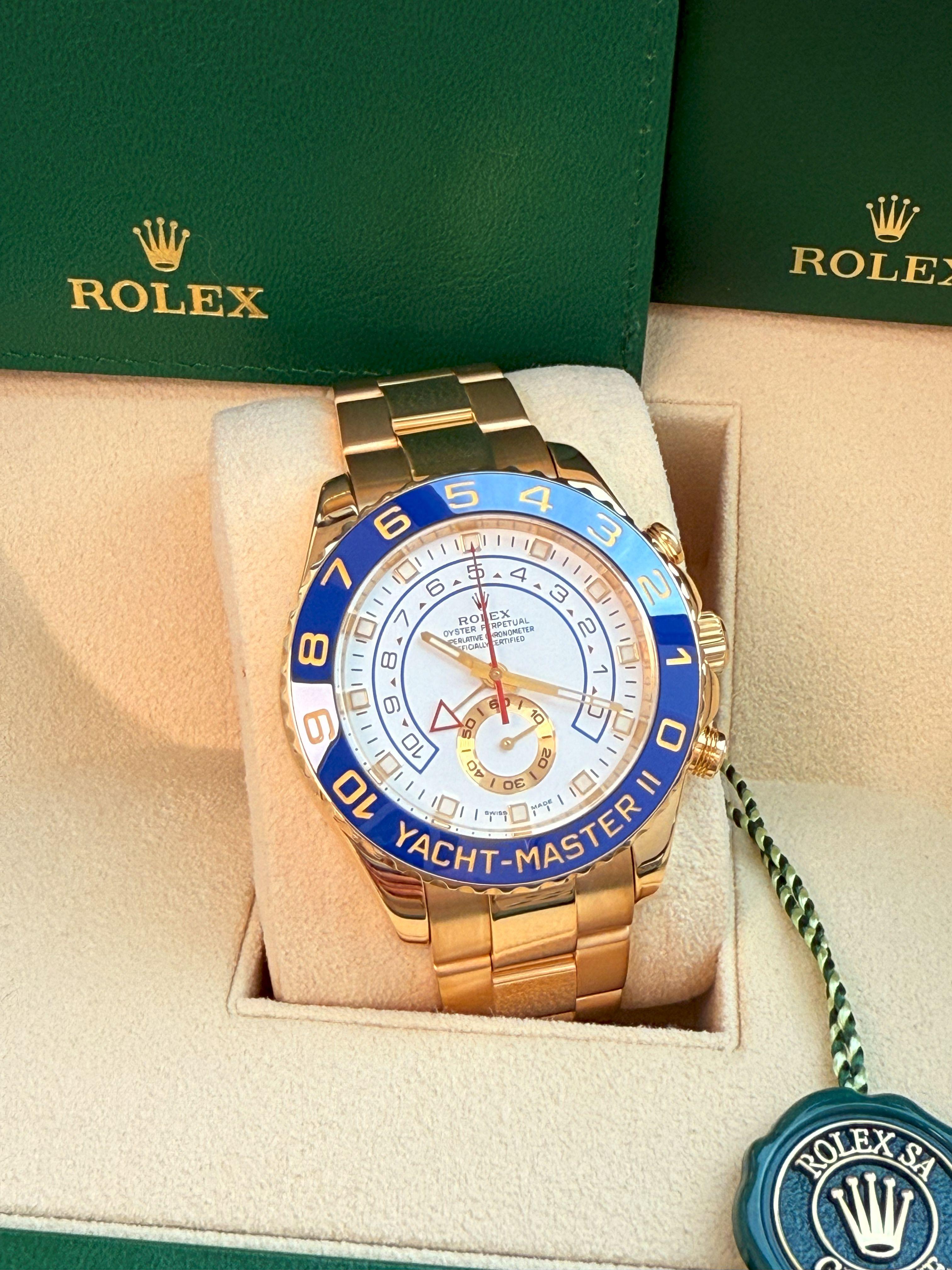 Rolex Yacht-Master II 44mm Chronograph Yellow Gold Oyster Bracelet Watch 116688 For Sale 3