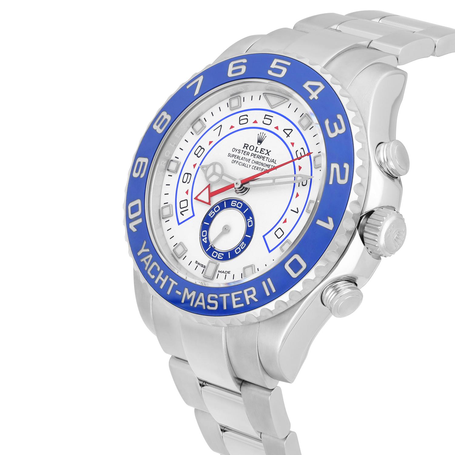 Modern Rolex Yacht-Master II 44mm Steel White Dial Automatic Mens Watch 116680 Complete For Sale