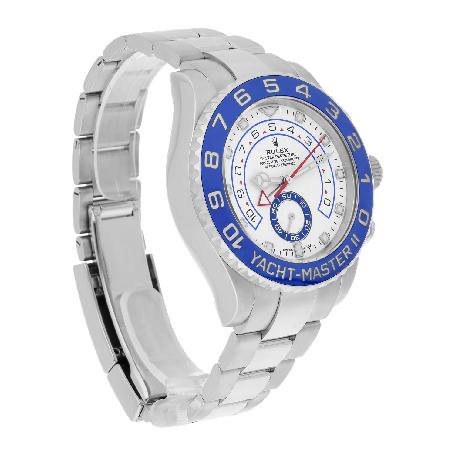 Rolex Yacht-Master II 44 mm Stahl Weißes Zifferblatt Automatik-Herrenuhr 116680 komplett im Angebot 1