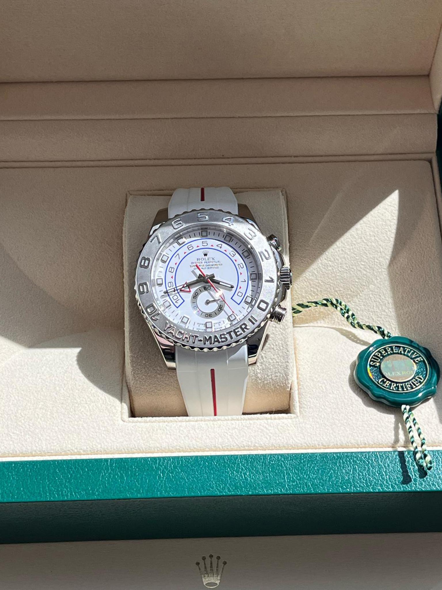 Rolex Yacht-Master II Regatta 44mm Weißgold Platin-Uhr mit Gummiriemen 116689 im Angebot 5