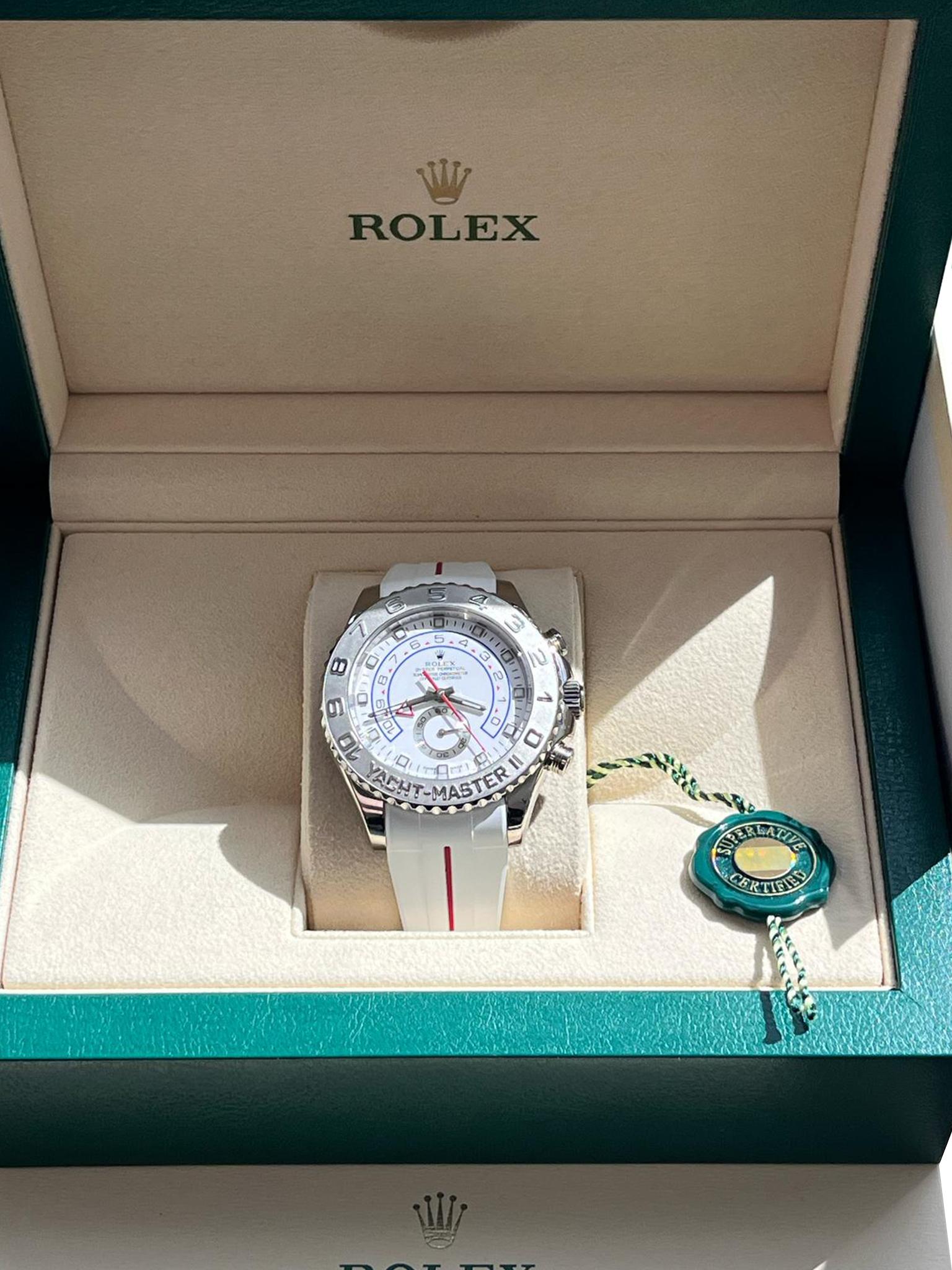Rolex Yacht-Master II Regatta 44mm Weißgold Platin-Uhr mit Gummiriemen 116689 im Angebot 6