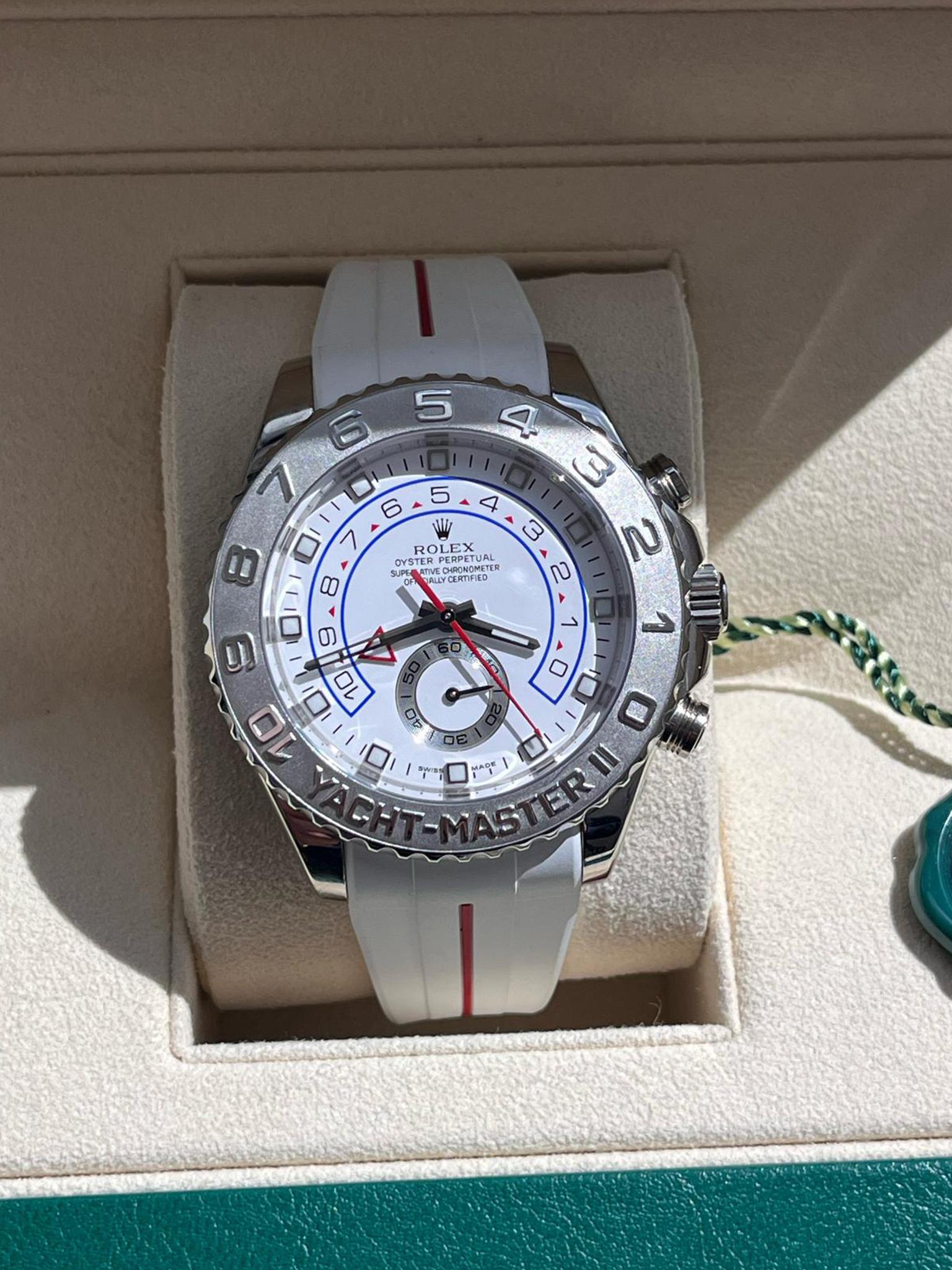 Rolex Yacht-Master II Regatta 44mm Weißgold Platin-Uhr mit Gummiriemen 116689 im Angebot 7
