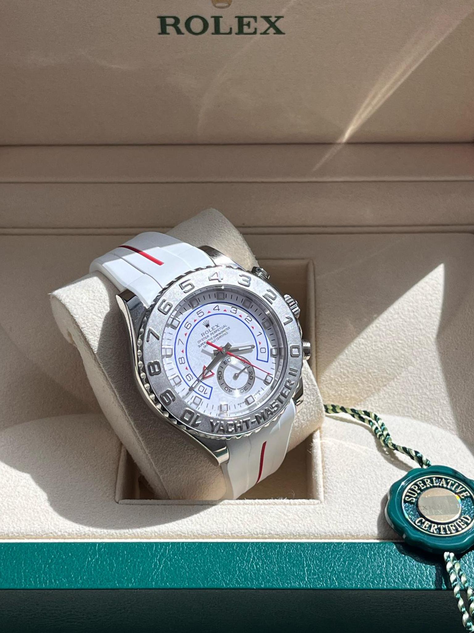 Rolex Yacht-Master II Regatta 44mm Weißgold Platin-Uhr mit Gummiriemen 116689 im Angebot 8