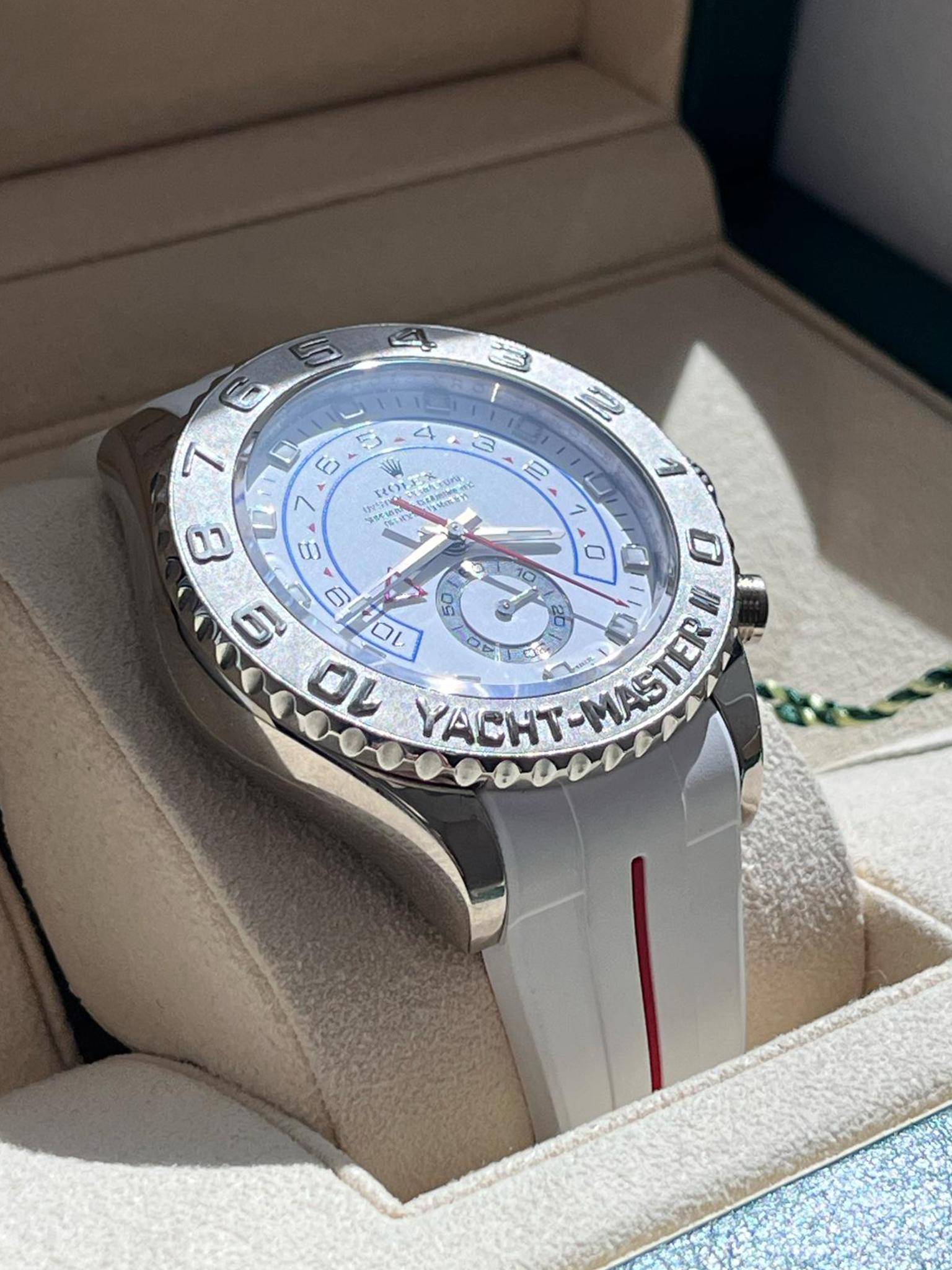 Rolex Yacht-Master II Regatta 44mm Weißgold Platin-Uhr mit Gummiriemen 116689 im Angebot 9
