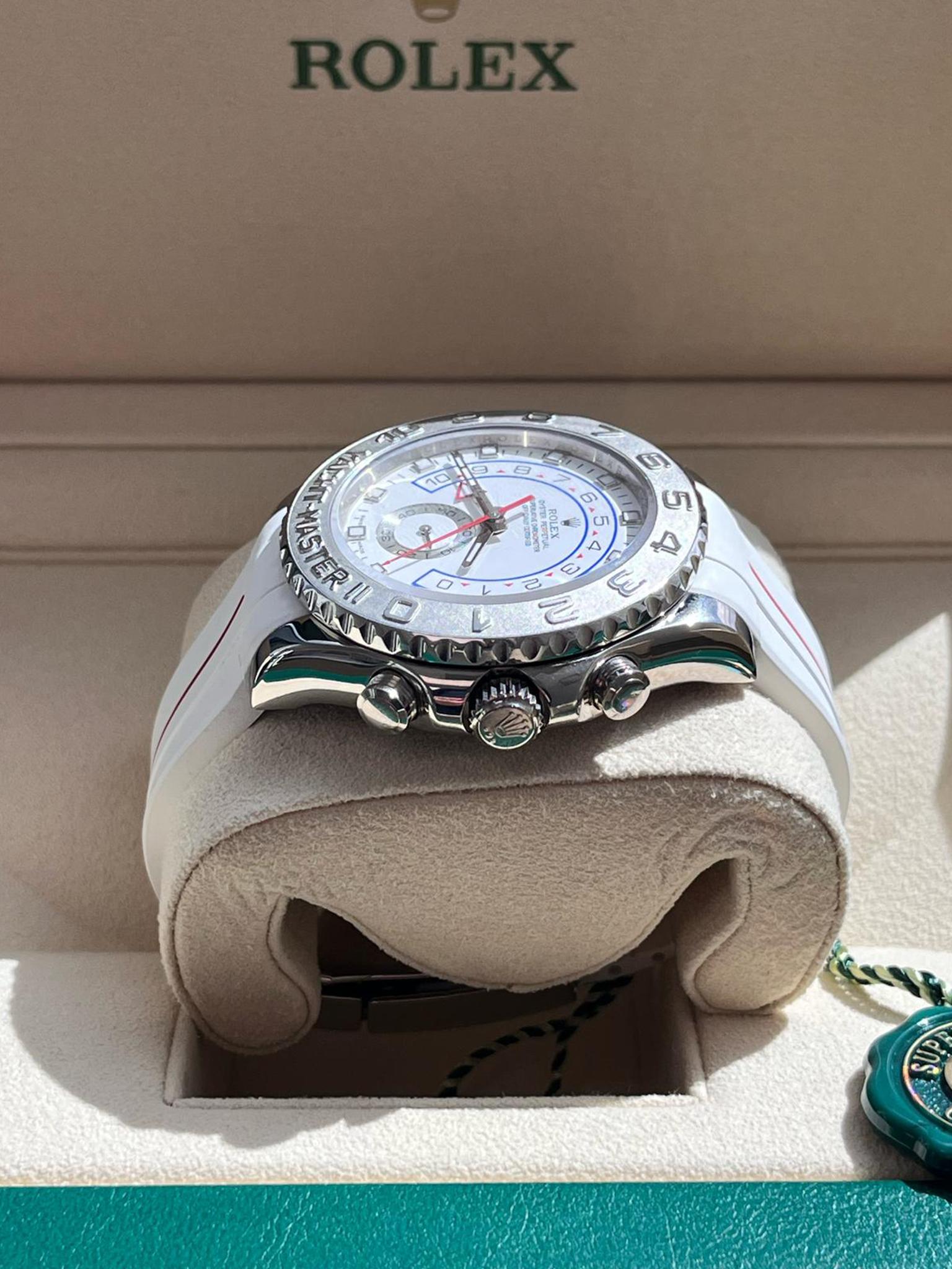 Rolex Yacht-Master II Regatta 44mm Weißgold Platin-Uhr mit Gummiriemen 116689 im Angebot 10