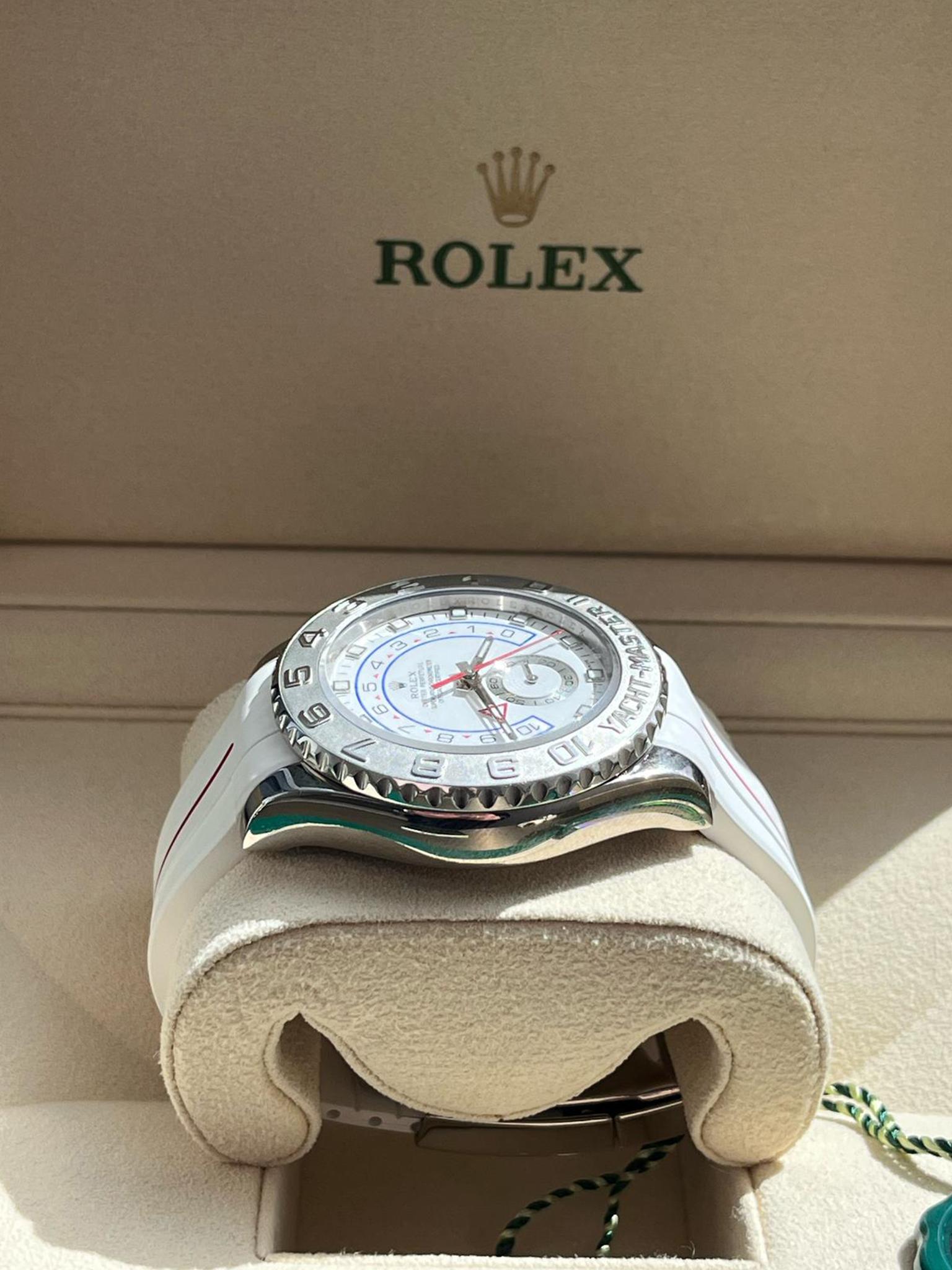 Rolex Yacht-Master II Regatta 44mm Weißgold Platin-Uhr mit Gummiriemen 116689 im Angebot 11