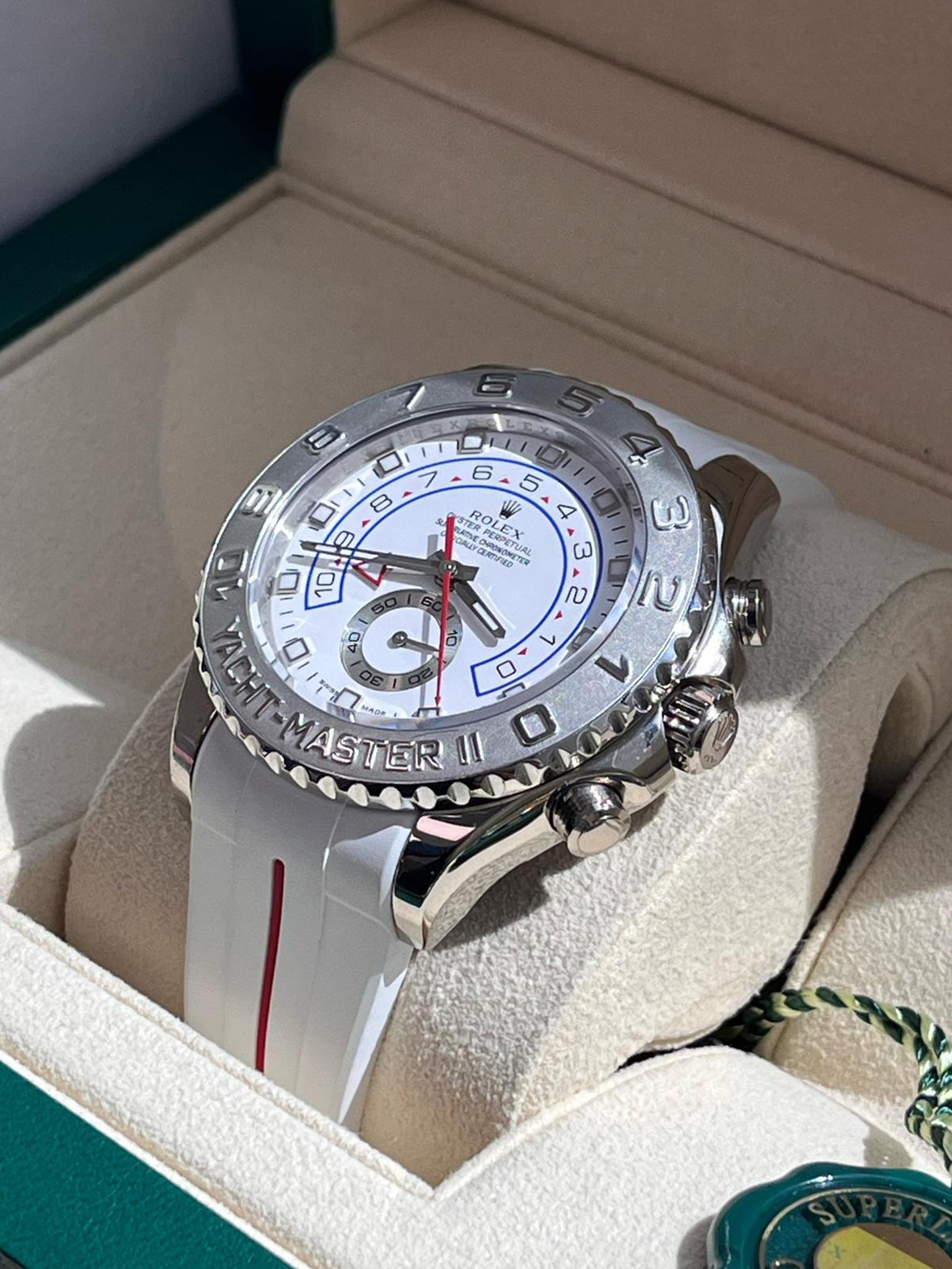Rolex Yacht-Master II Regatta 44mm Weißgold Platin-Uhr mit Gummiriemen 116689 im Angebot 12