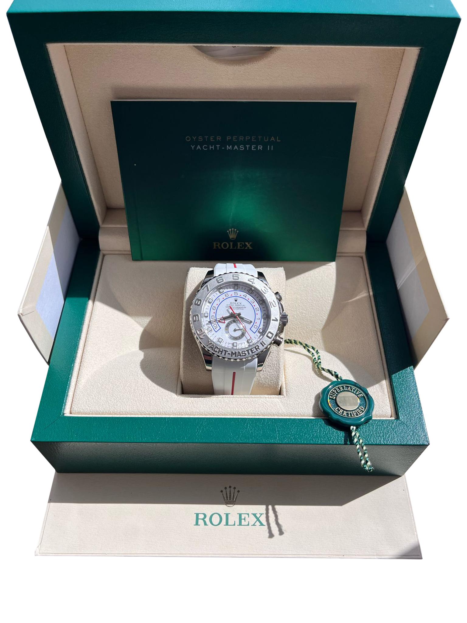 Rolex Yacht-Master II Regatta Chronograph 18kt Weißgold & Platin mit Monoblock mittleren Fall, weiß leuchtende Zifferblatt mit seltenen Weißgoldzeiger, solide Platin 950 
