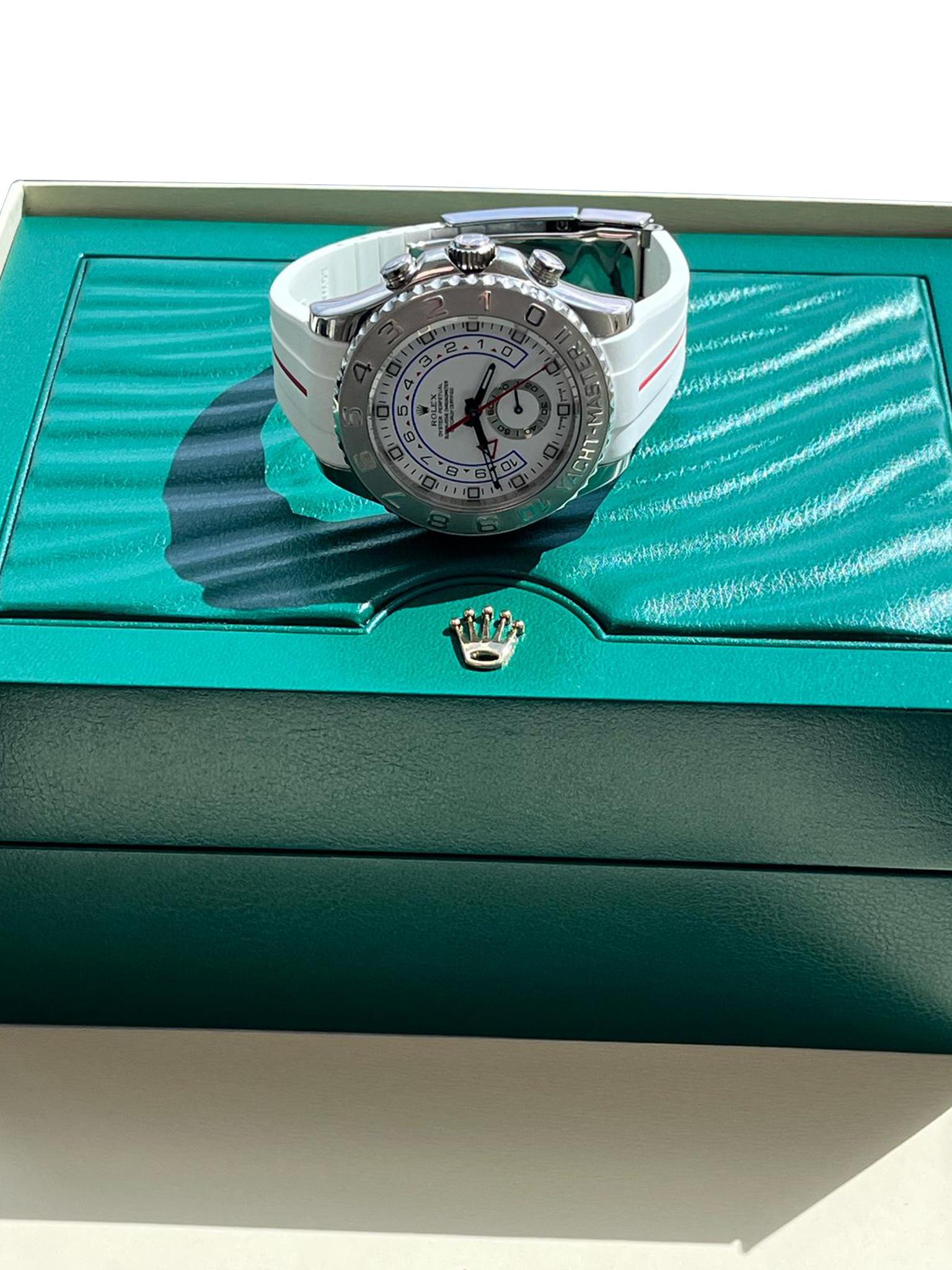 Rolex Yacht-Master II Regatta 44mm Weißgold Platin-Uhr mit Gummiriemen 116689 im Angebot 15
