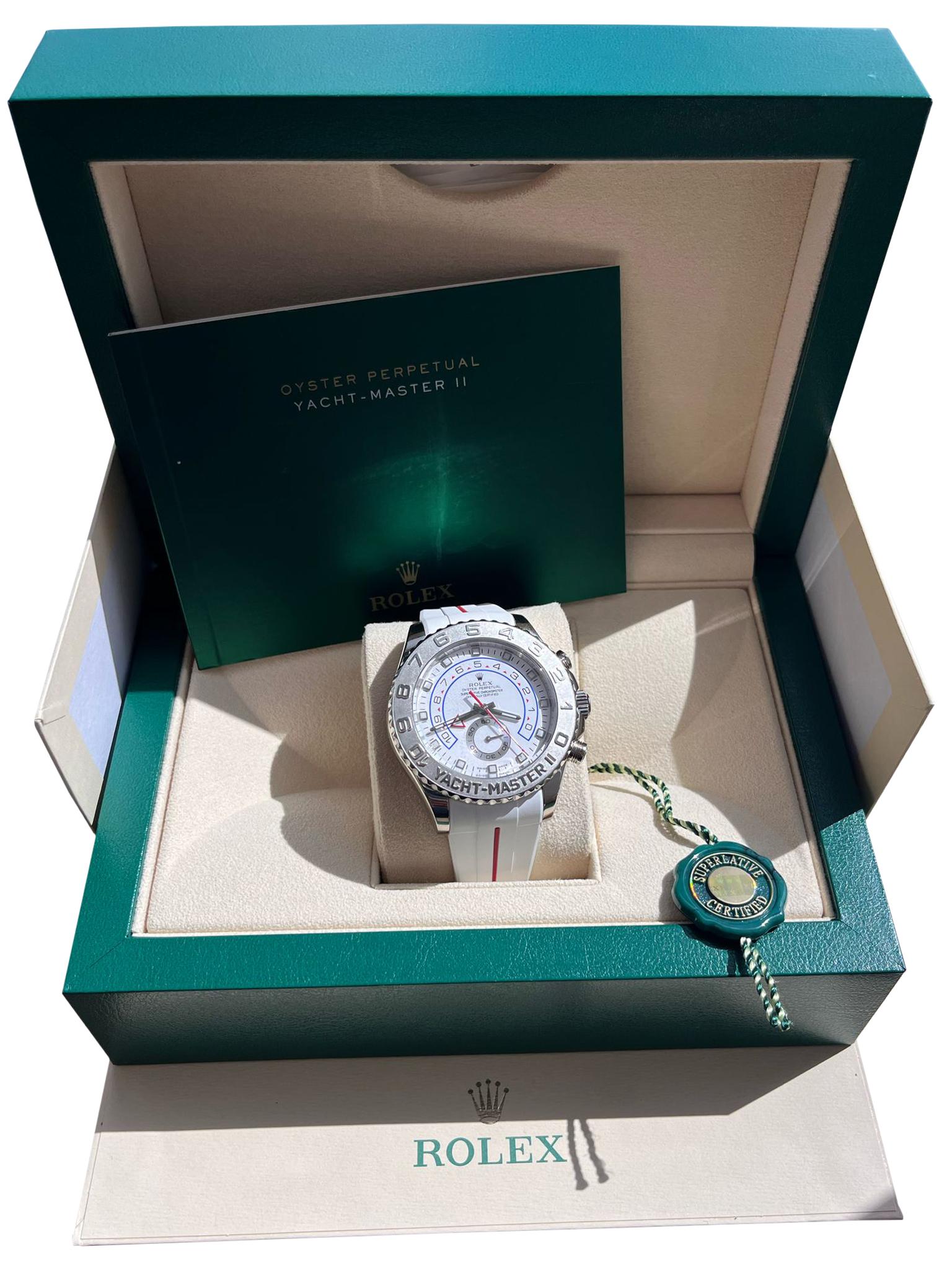 Rolex Yacht-Master II Regatta 44mm Weißgold Platin-Uhr mit Gummiriemen 116689 (Modernistisch) im Angebot