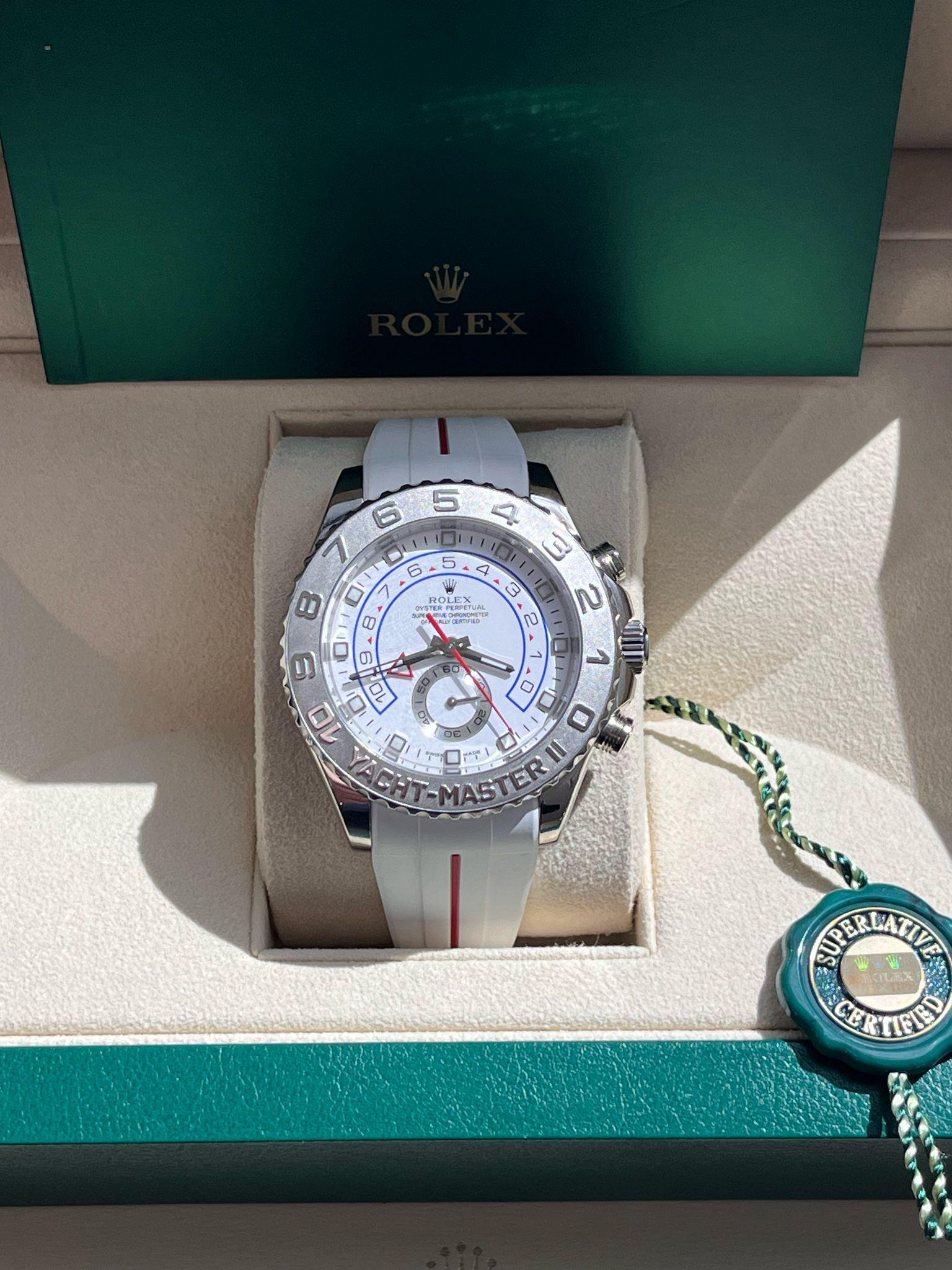 Rolex Yacht-Master II Regatta 44mm Weißgold Platin-Uhr mit Gummiriemen 116689 für Damen oder Herren im Angebot
