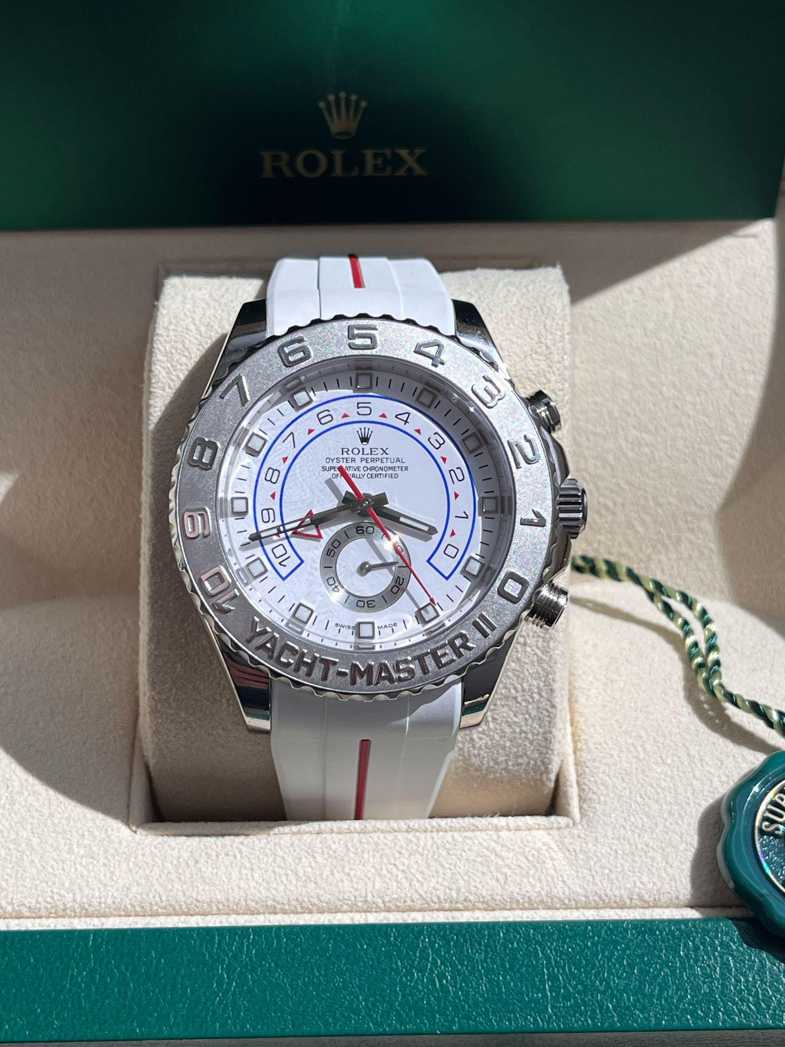 Rolex Yacht-Master II Regatta 44mm Weißgold Platin-Uhr mit Gummiriemen 116689 im Angebot 1