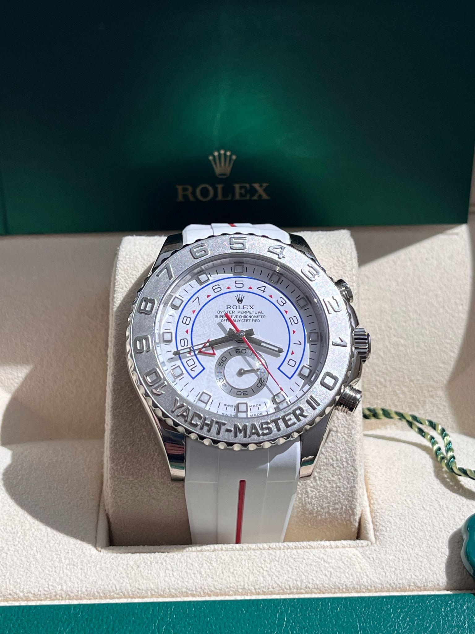 Rolex Yacht-Master II Regatta 44mm Weißgold Platin-Uhr mit Gummiriemen 116689 im Angebot 2