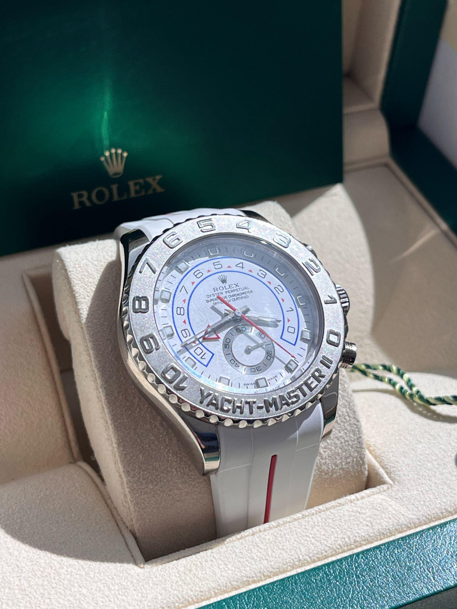 Rolex Yacht-Master II Regatta 44mm Weißgold Platin-Uhr mit Gummiriemen 116689 im Angebot 3