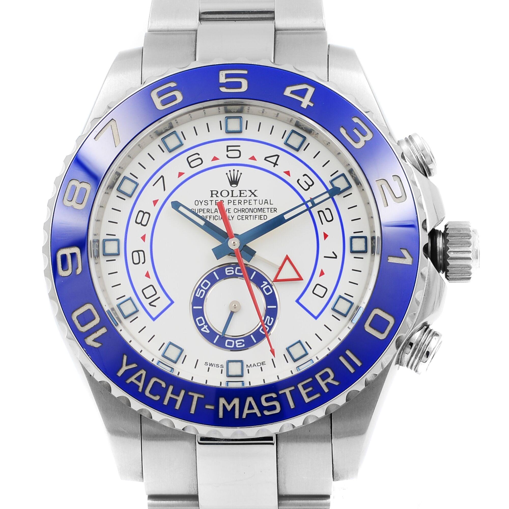 Pre-Owned Rolex Yacht-Master II Men's Watch 116680. Full Links.  Card 2014. Original Box and Papers are included. Covered by a one-year Chronostore warranty. 
Details:
Brand Rolex
Department Men
Model Number 116680-0002
Country/Region of Manufacture