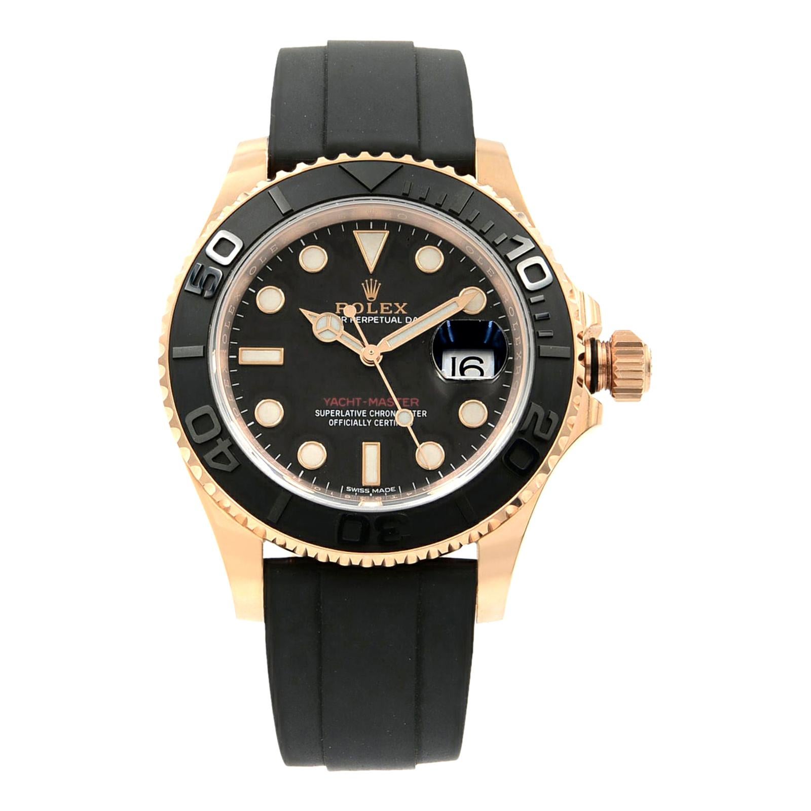 Rolex Yacht-Master Matt Black Dial Everose Gold Rubber Automatic Watch 116655