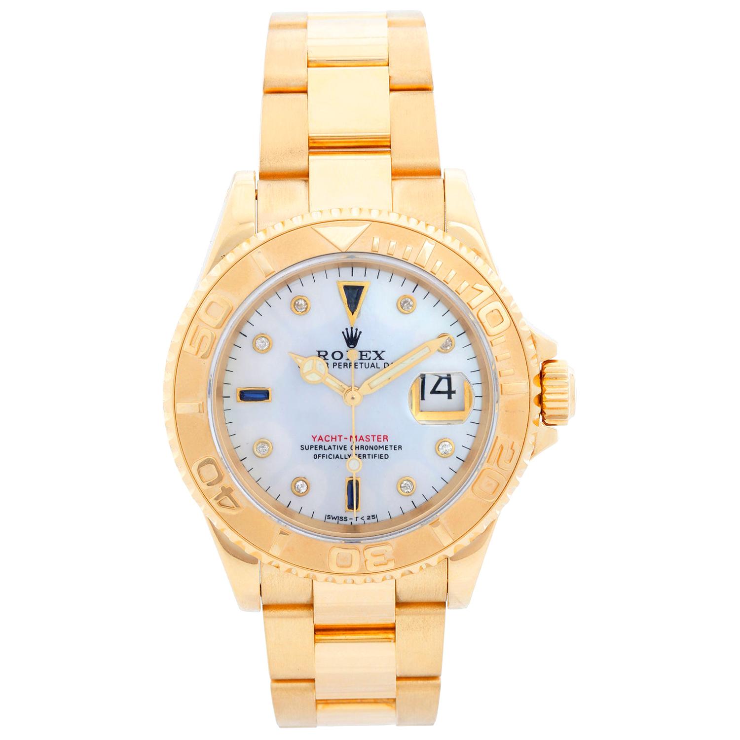 Rolex Yacht-Master Men's 18 Karat Yellow Gold Watch Mother of Pearl 16628