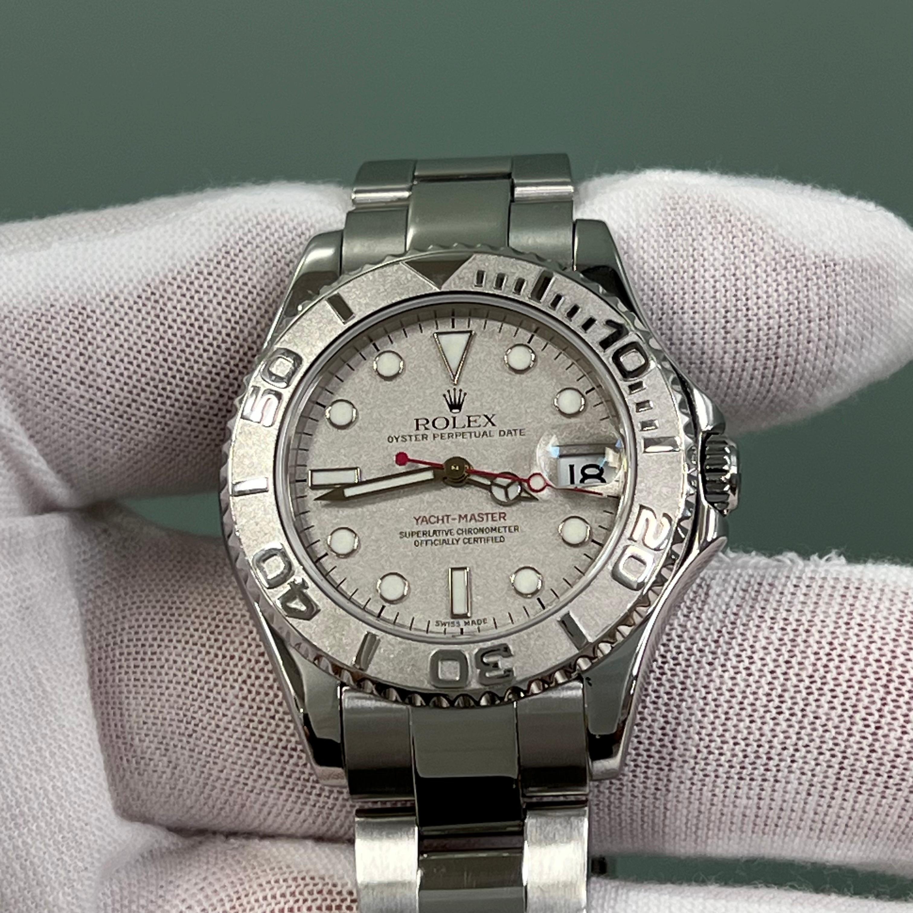 Rolex Yacht Master Midsize 168622 35mm Silber Zifferblatt Stahl Platin Box Papier im Angebot 6