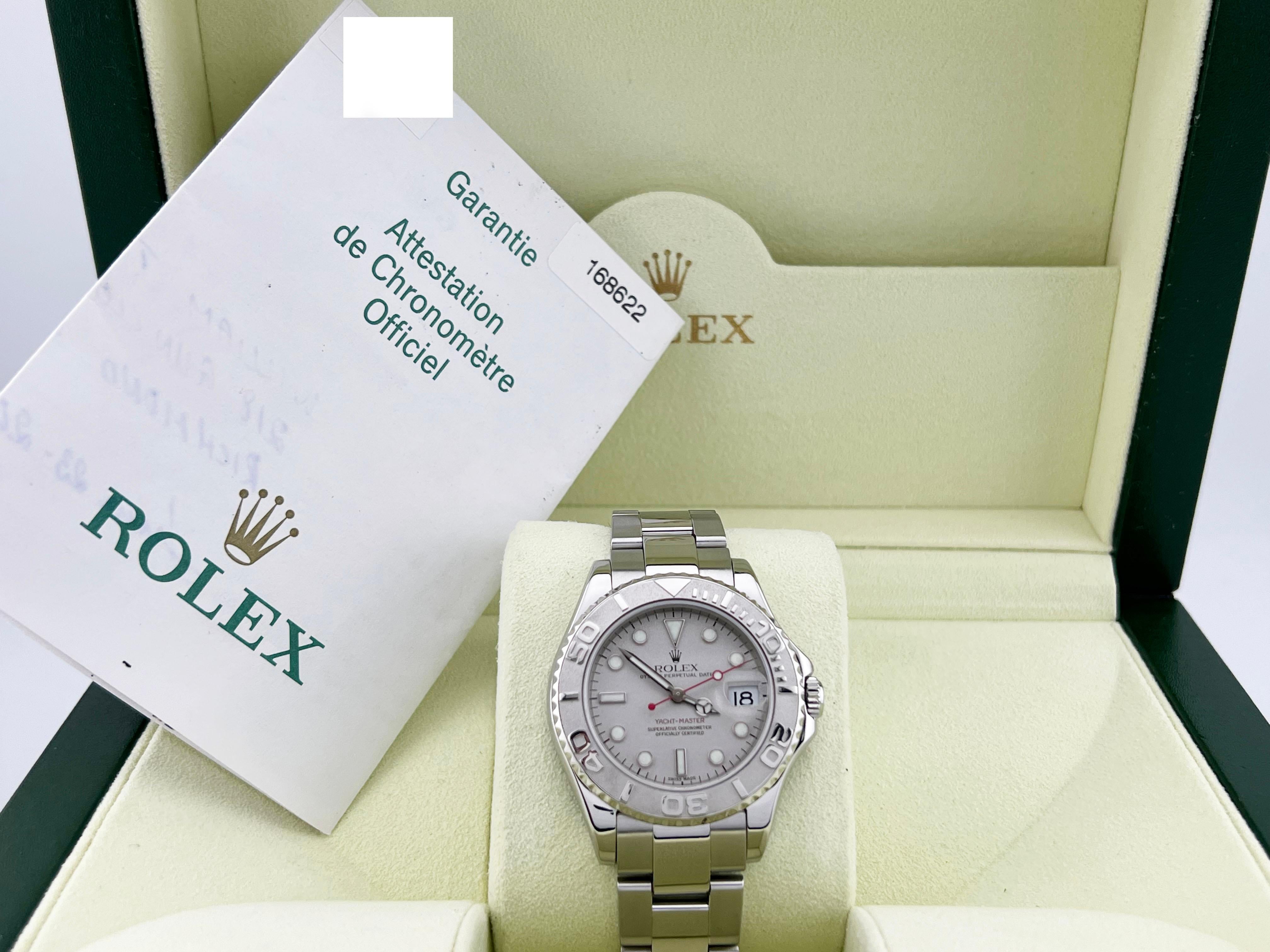Rolex Yacht Master Midsize 168622 35mm Silber Zifferblatt Stahl Platin Box Papier im Angebot 4