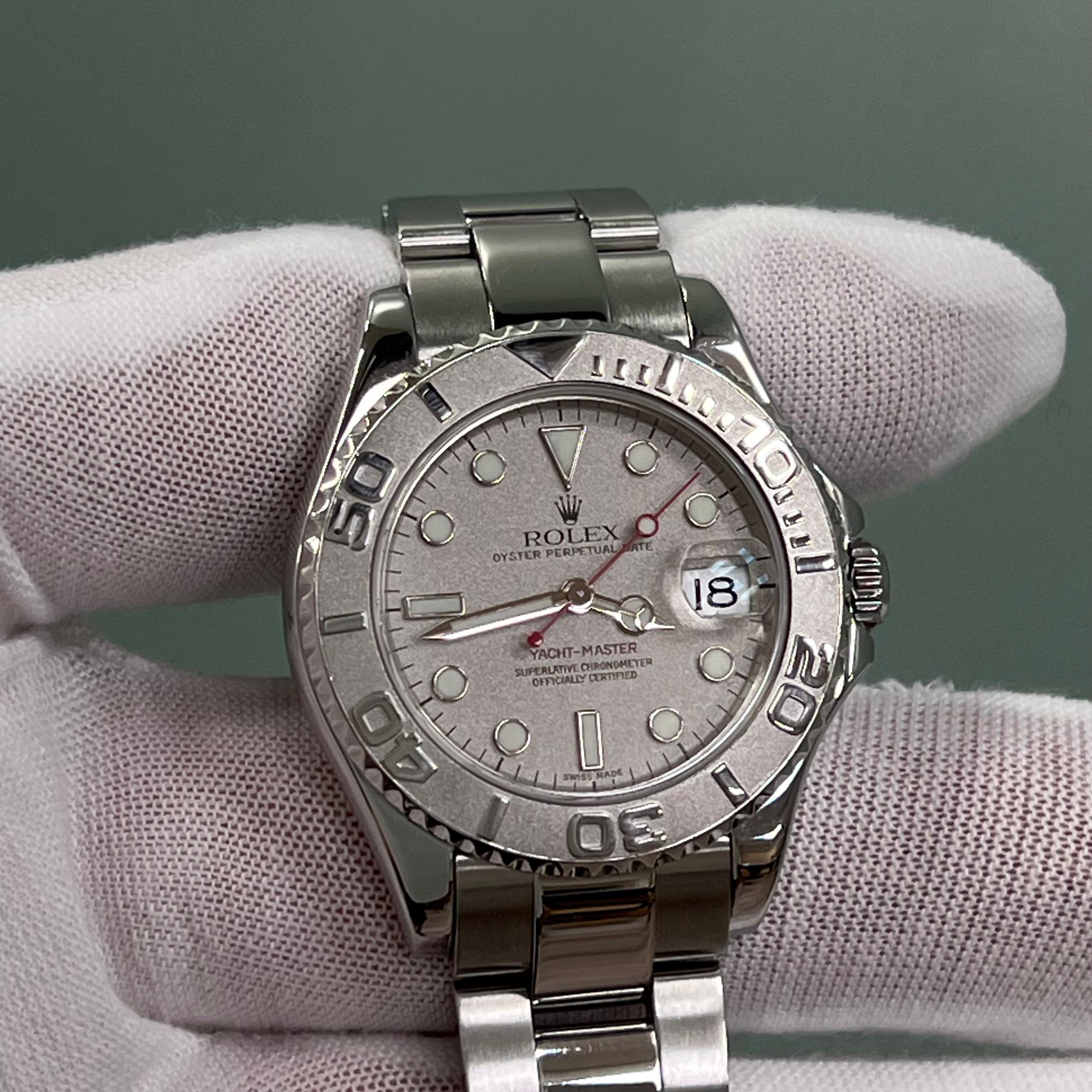 Rolex Yacht Master Midsize 168622 35mm Silber Zifferblatt Stahl Platin Box Papier im Angebot 5