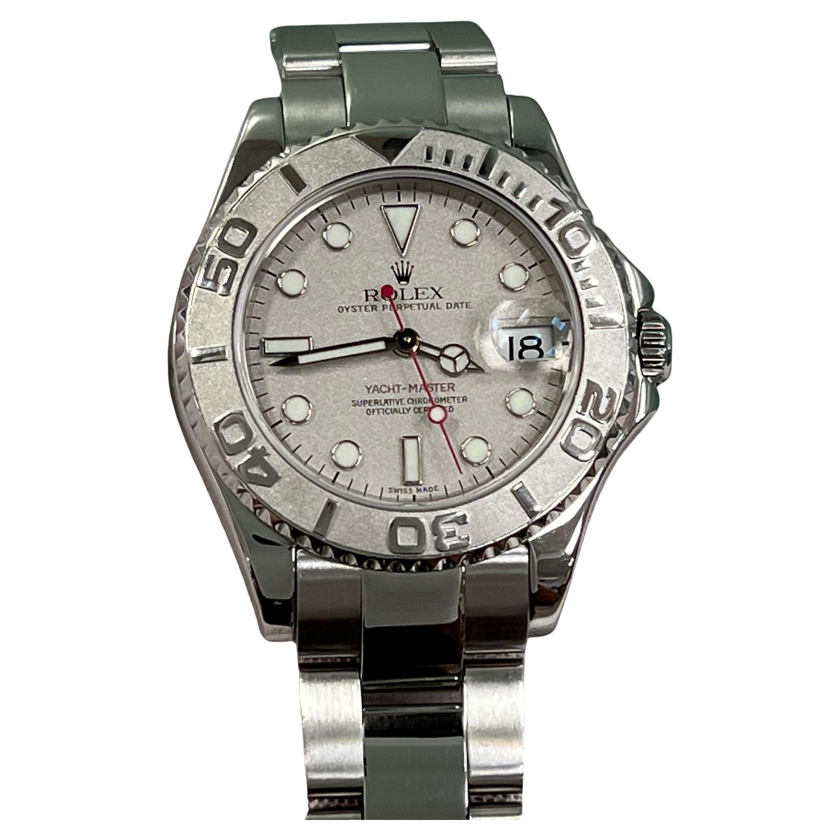 Rolex Yacht Master Midsize 168622 35mm Silber Zifferblatt Stahl Platin Box Papier