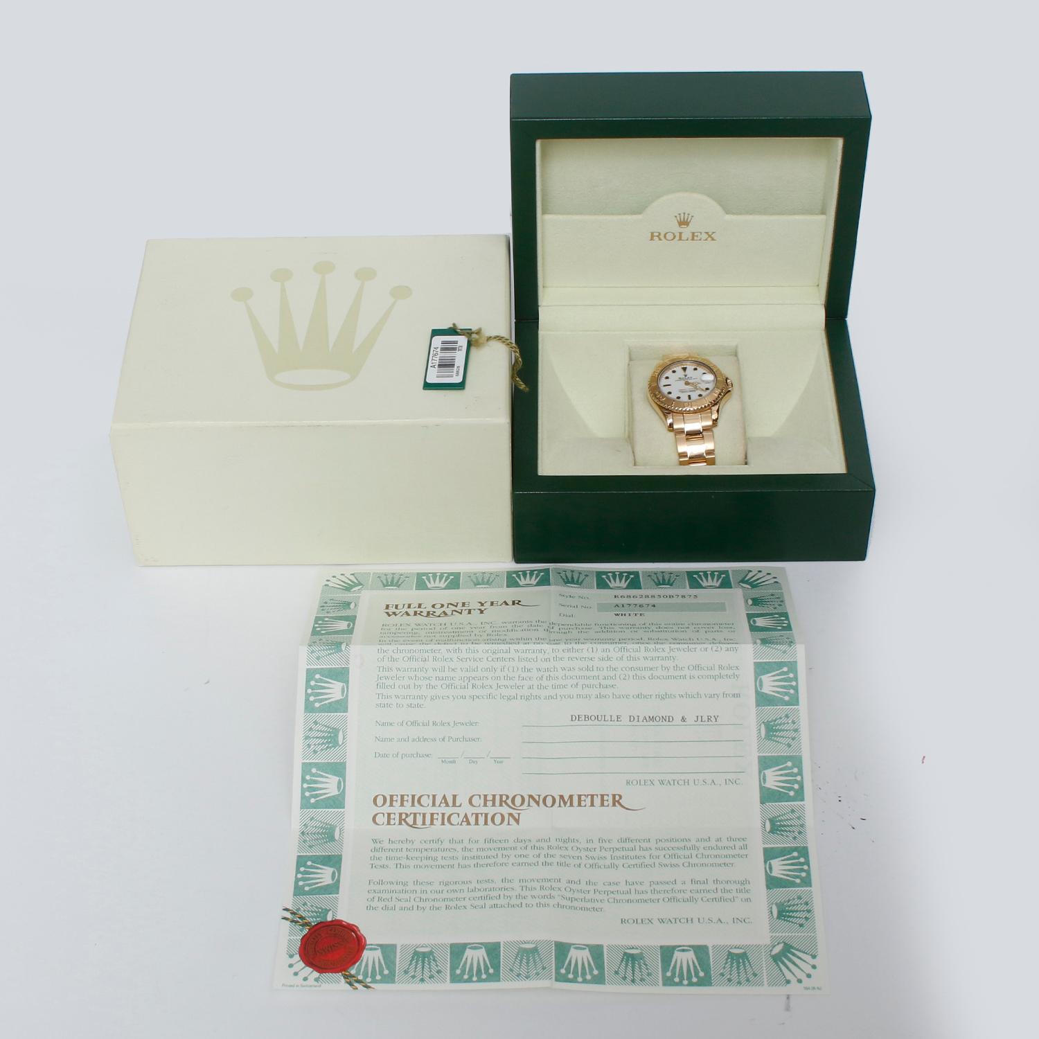Rolex Yacht-Master Midsize Men's/Ladies 18k Gold Watch 68628 In Excellent Condition For Sale In Dallas, TX