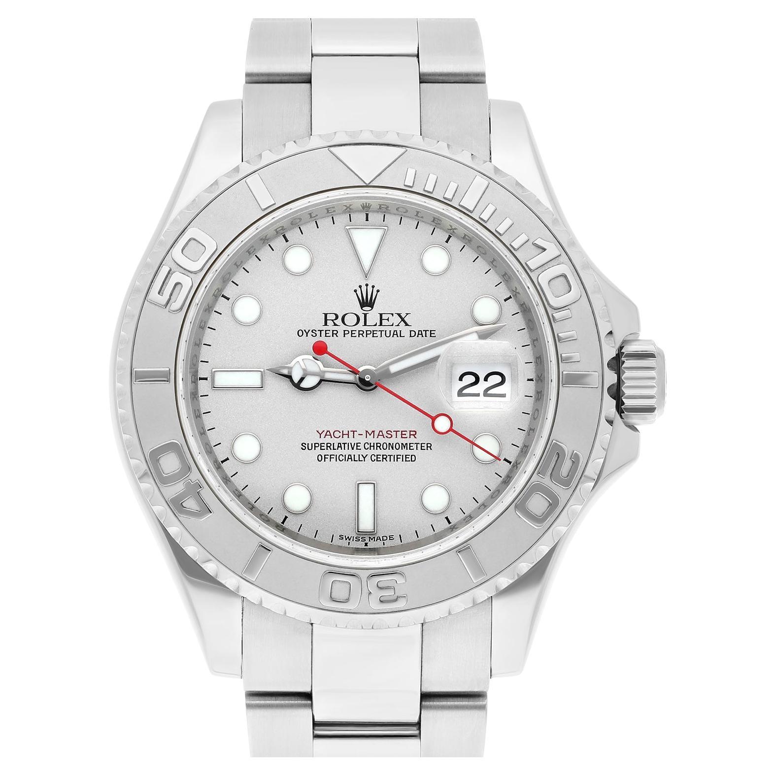 Rolex Yacht-Master Platinum Bezel 40mm Automatic Oyster Watch 16622 2008 B/P For Sale