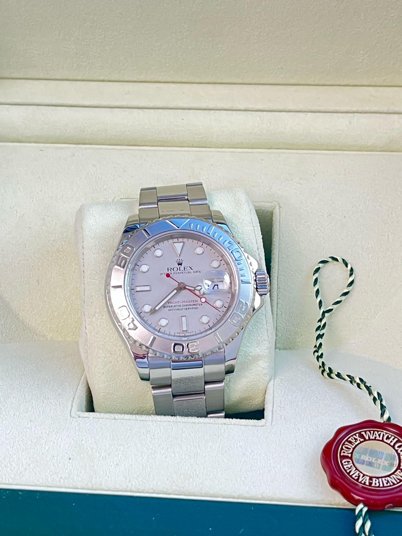 Modernist Rolex Yacht-Master Platinum Dial Bi-Directional Bezel Steel Men's Watch 16622 For Sale