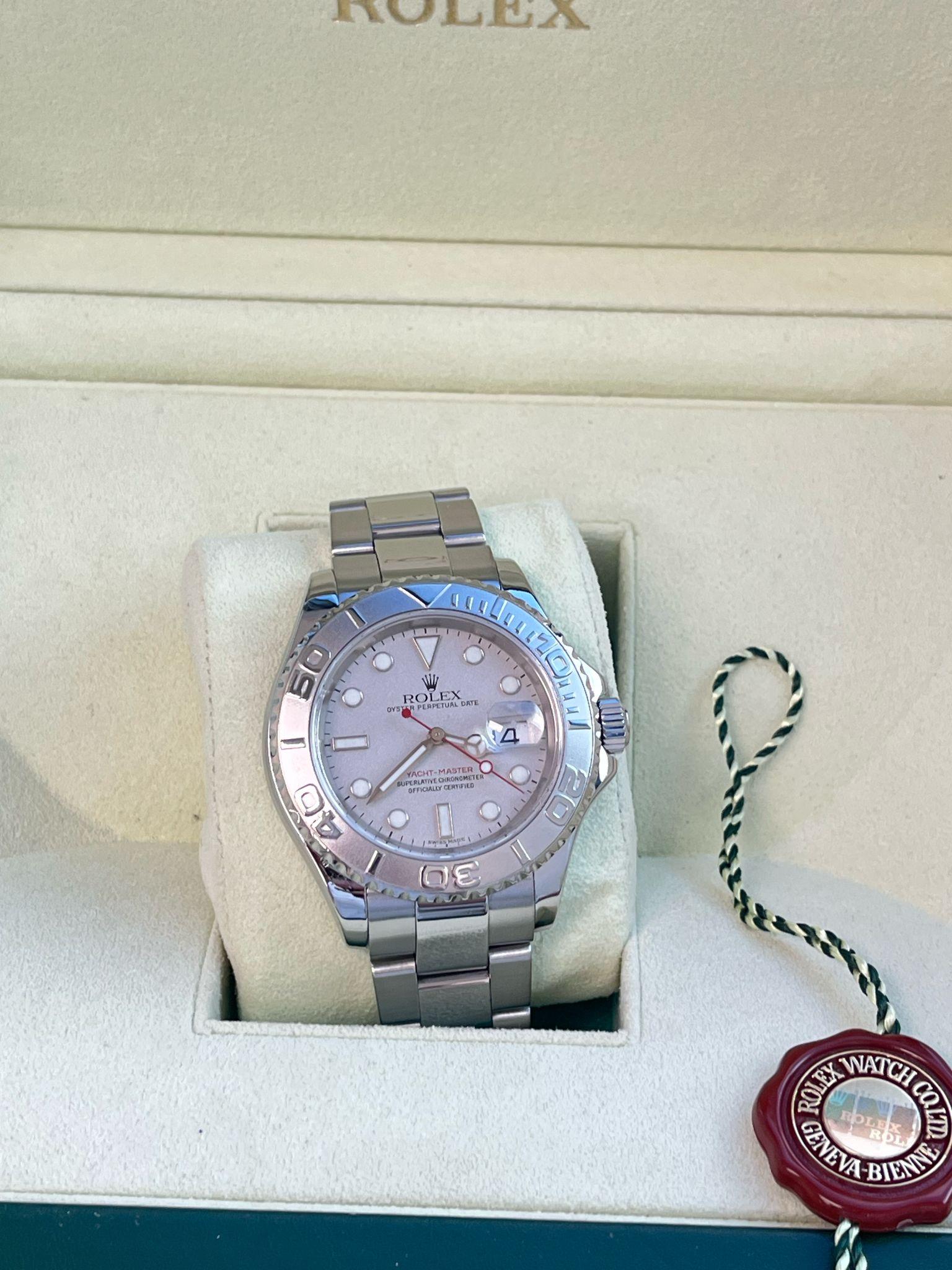 Rolex Yacht-Master Platinum Dial Bi-Directional Bezel Steel Men's Watch 16622 In Good Condition For Sale In Aventura, FL