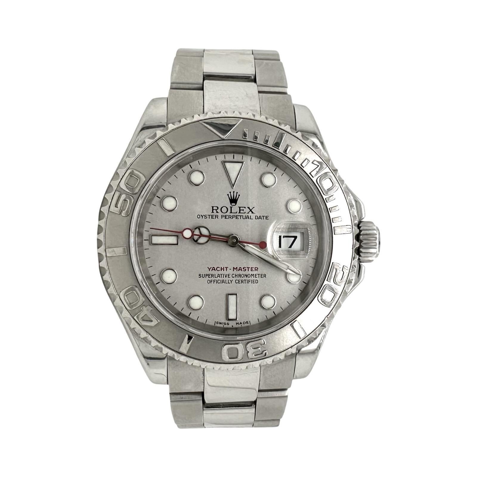 Rolex Yacht Master Ref. 16622 Stainless Steel Platinum Bezel 40mm Watch In Good Condition For Sale In Miami, FL