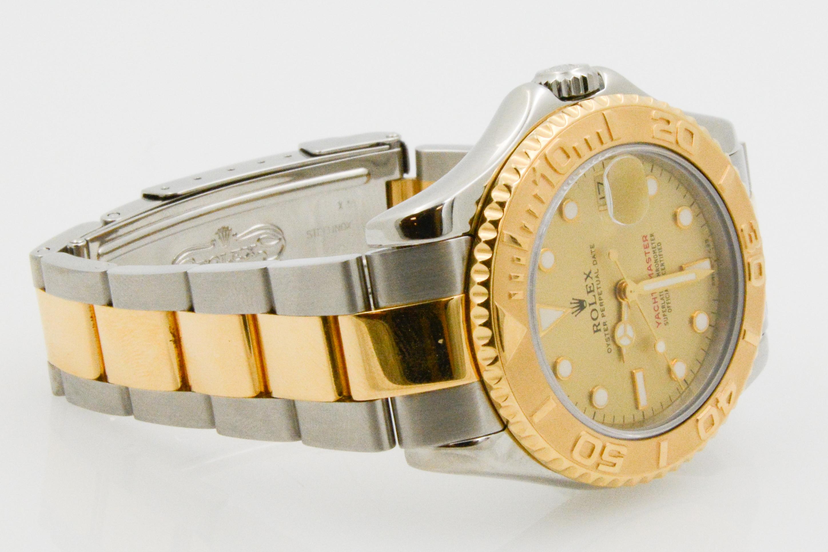 Rolex Yacht-Master Steel 18 Karat Yellow Gold and Champagne Ladies Watch 68623 In Good Condition In Dallas, TX