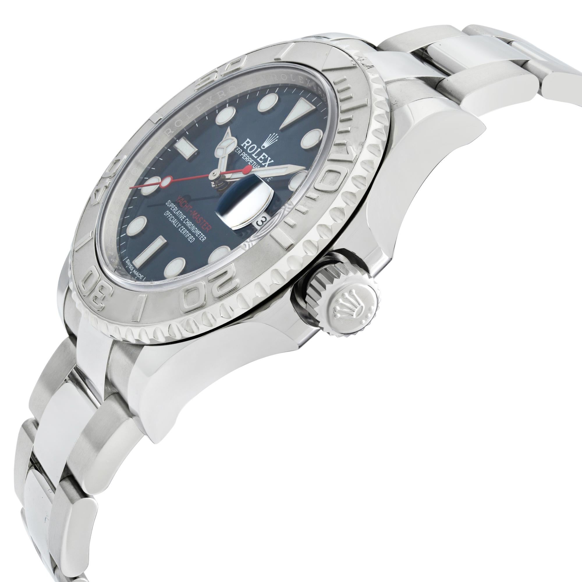 Reloj Rolex Yacht-Master Acero Platino Esfera Azul Oyster Hombre 116622 en Bueno estado para la venta en New York, NY