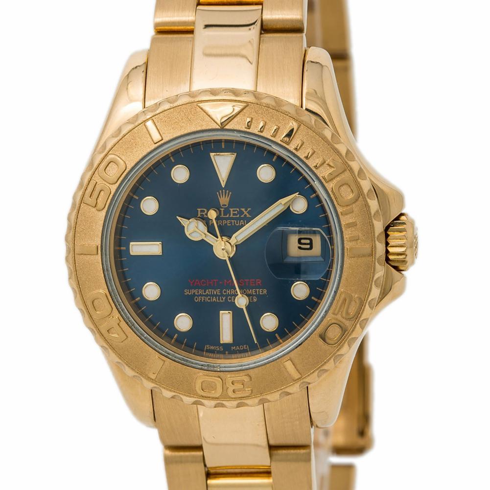 Rolex Yacht-Master 169628, Blue Dial Certified Authentic In Excellent Condition For Sale In Miami, FL