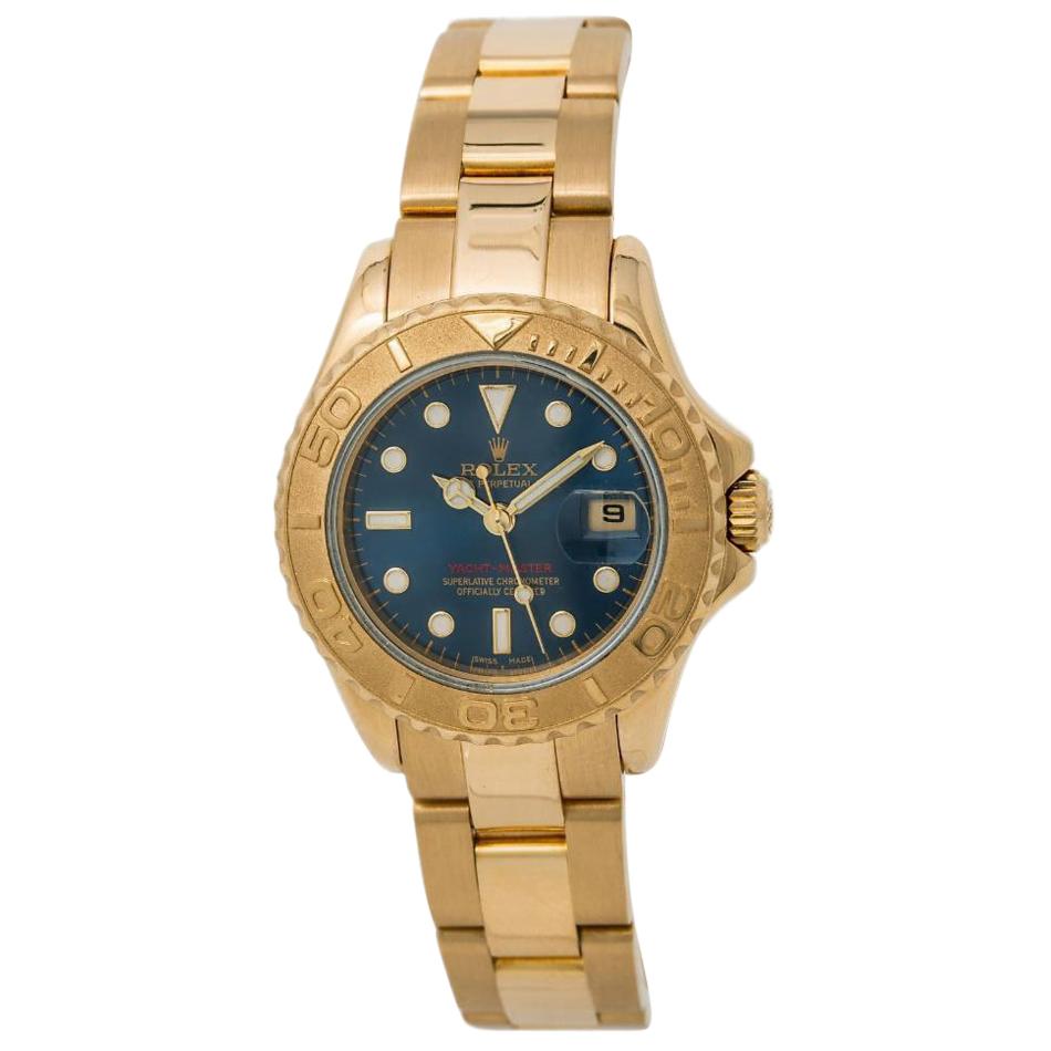 Rolex Yachtmaster 169628 Womens Automatic Watch Blue Dial 18 Karat Yellow Gold For Sale