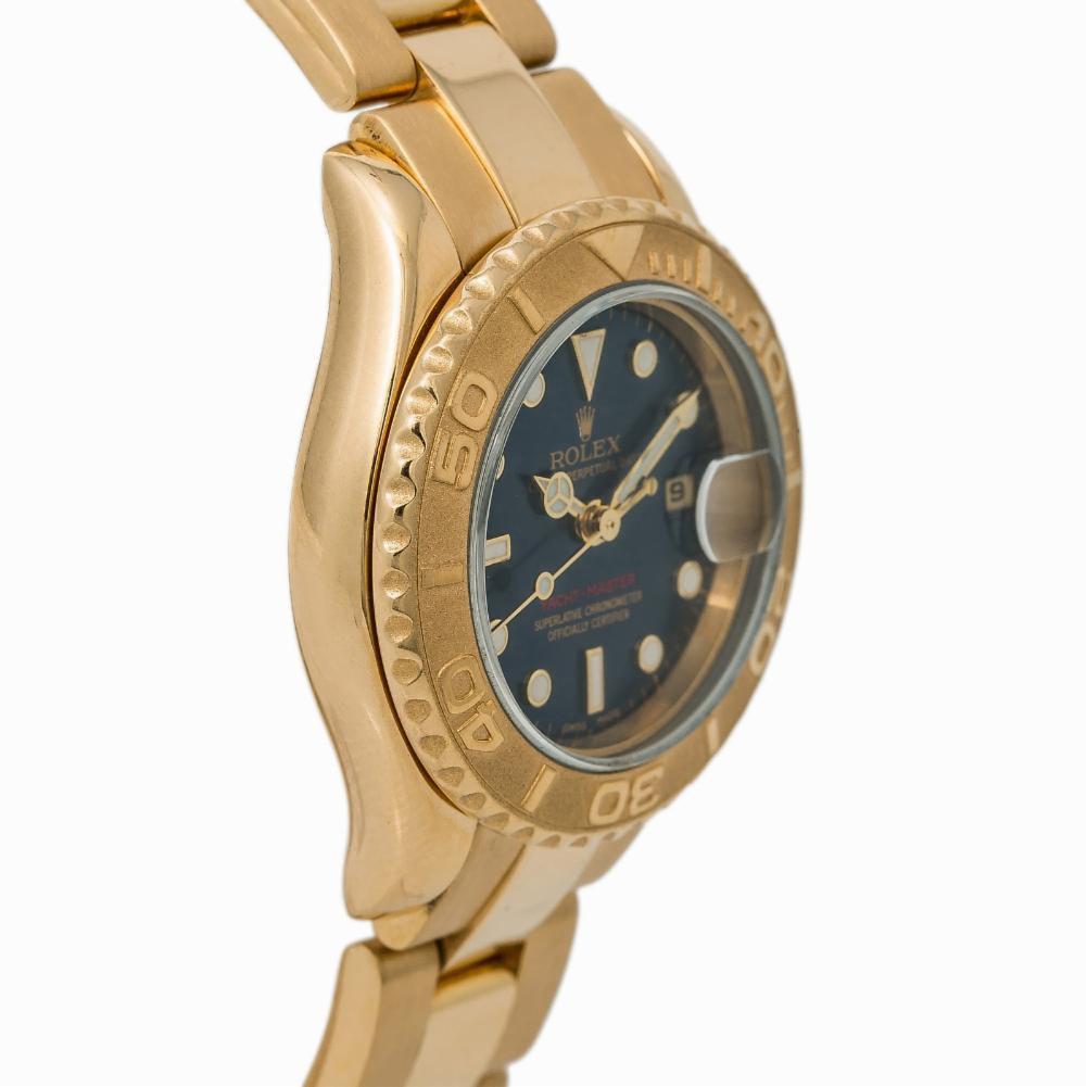 Modern Rolex Yachtmaster 169628 Womens Automatic Watch Blue Dial 18 Karat Yellow Gold For Sale
