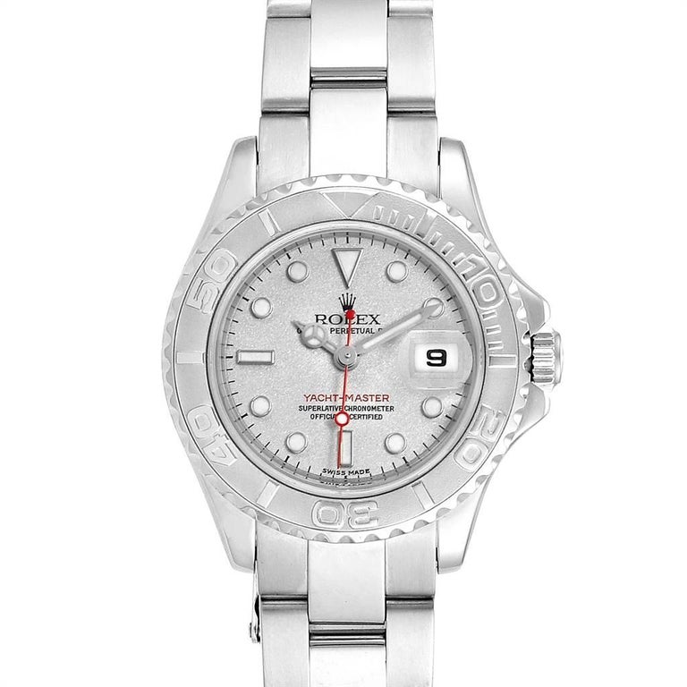 Rolex Yachtmaster 29 Red Hand Steel Platinum Ladies Watch 