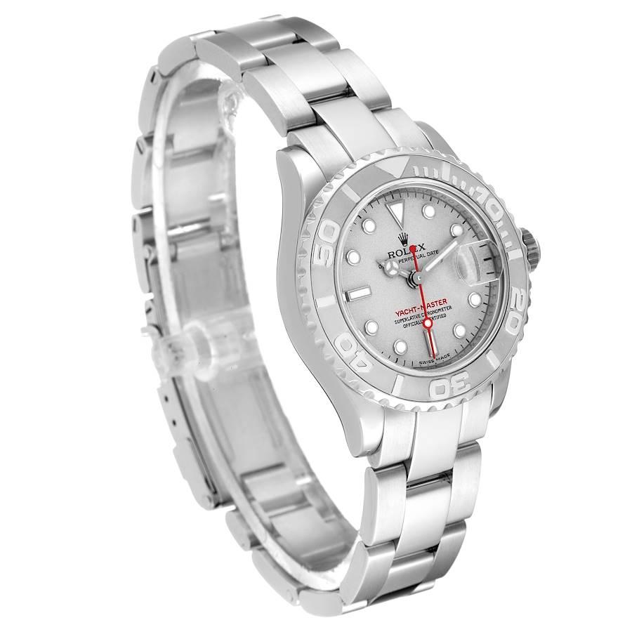 Rolex Yachtmaster 29 Stahl Platin Zifferblatt Lünette Damenuhr 169622 Box im Zustand „Gut“ im Angebot in Atlanta, GA