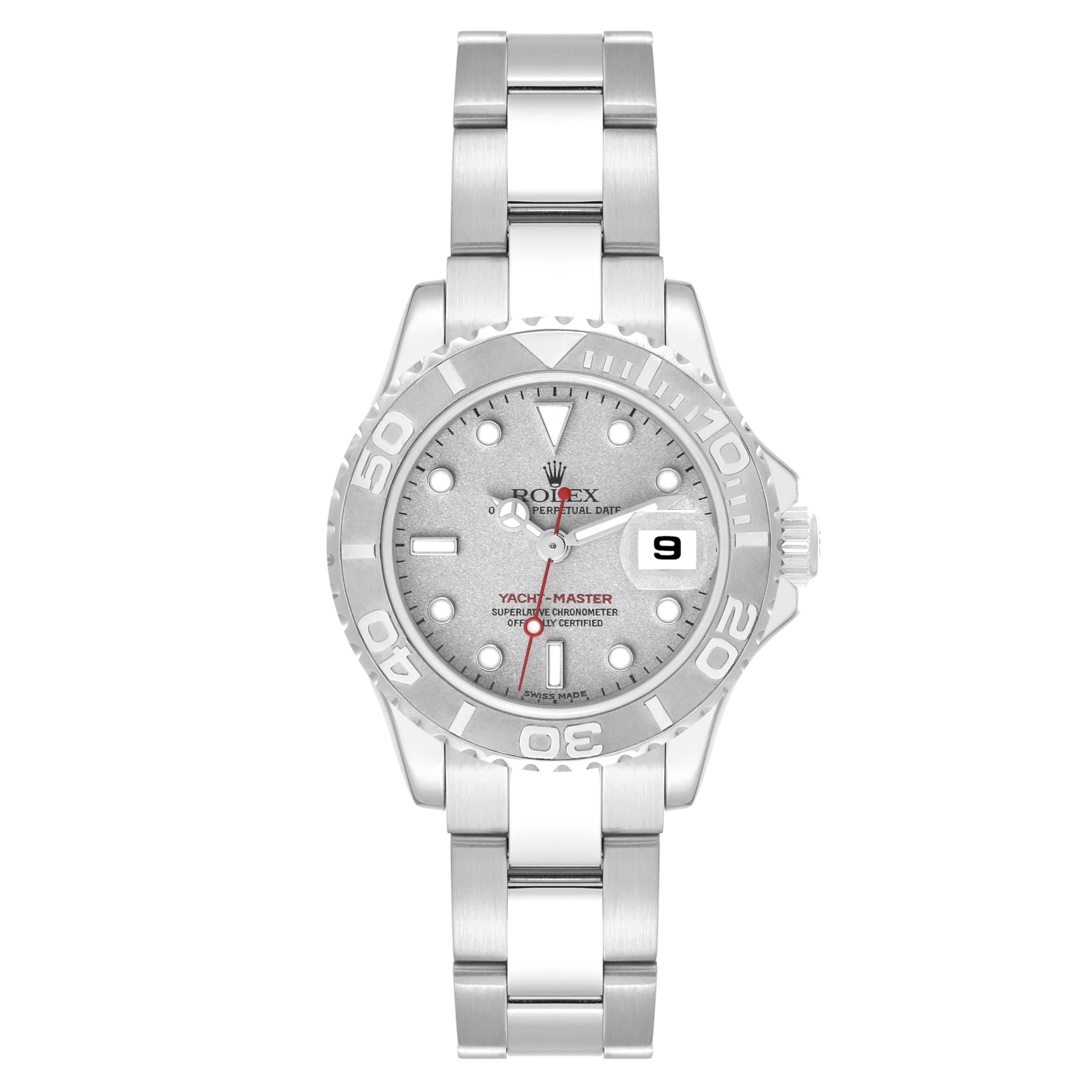 Women's Rolex Yachtmaster 29 Steel Platinum Dial Bezel Ladies Watch 169622 Box Papers For Sale