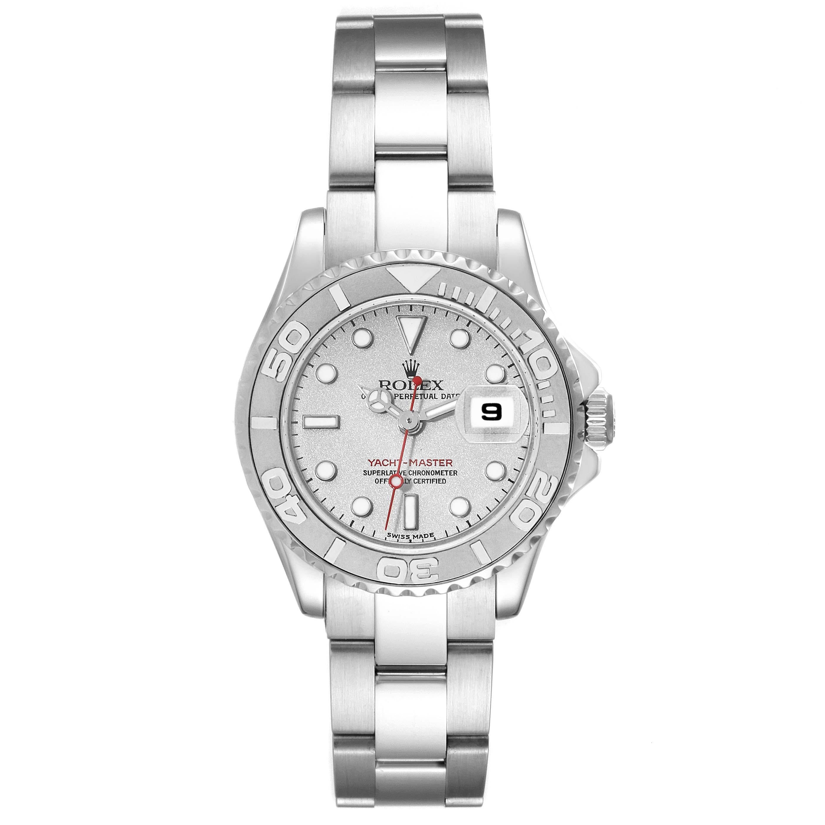 Rolex Yachtmaster 29 Steel Platinum Dial Bezel Ladies Watch 169622 1
