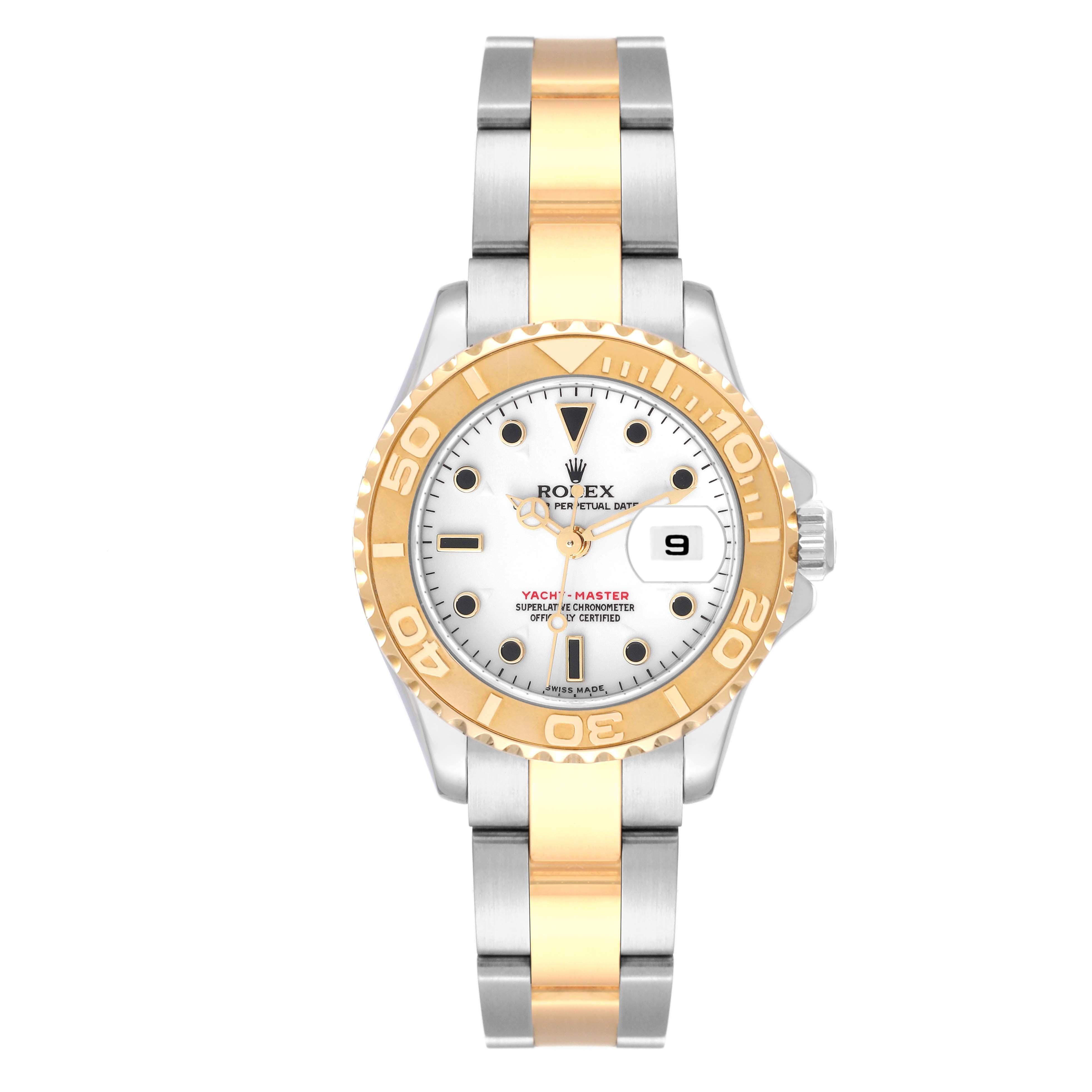 Women's Rolex Yachtmaster 29 White Dial Steel Yellow Gold Ladies Watch 169623 Box Papers