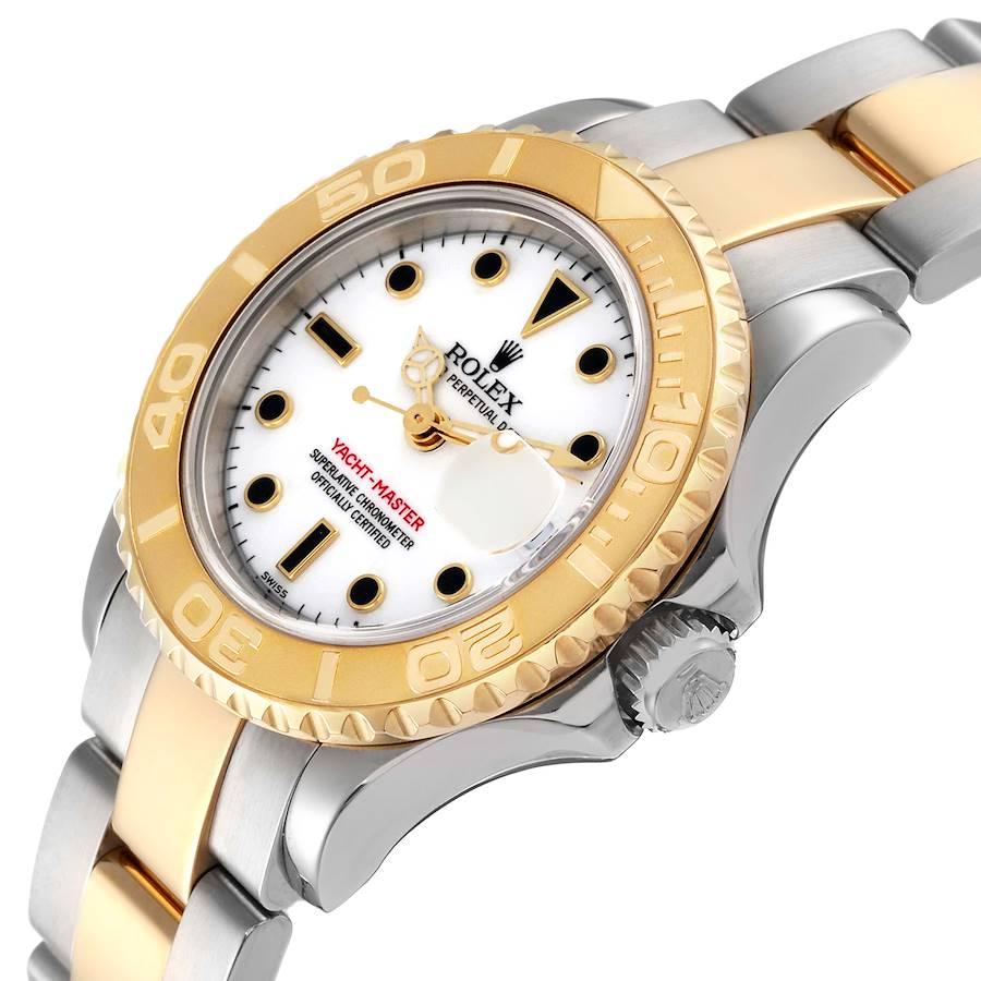 Rolex Yachtmaster 29 White Dial Steel Yellow Gold Ladies Watch 169623 In Excellent Condition In Atlanta, GA
