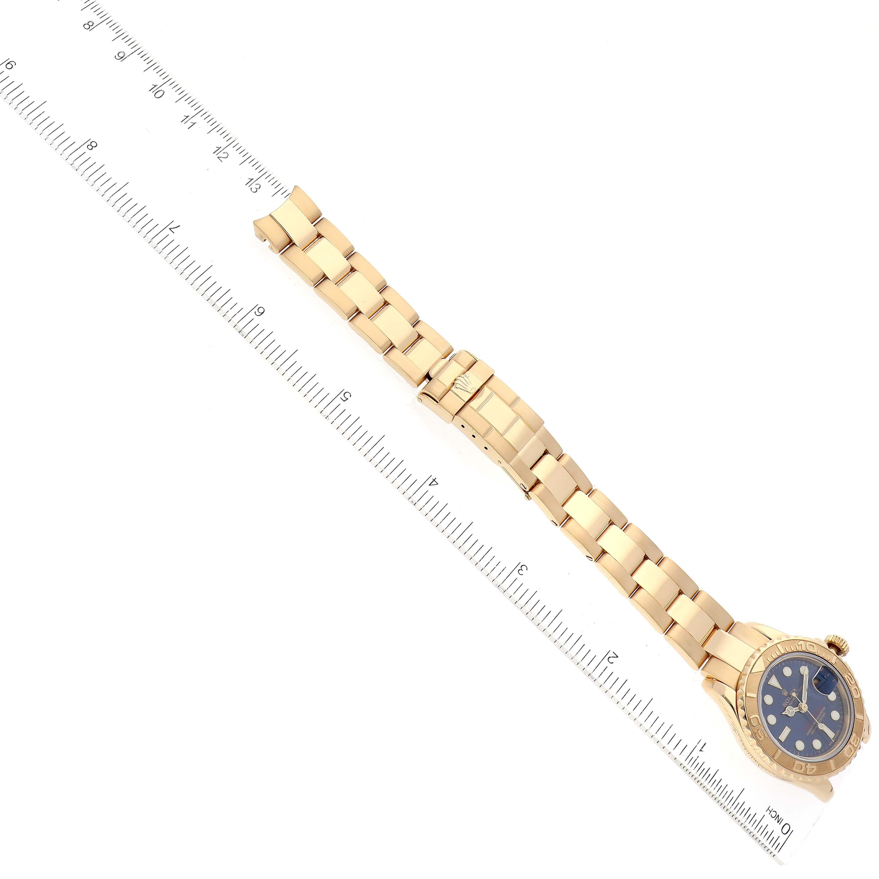 Rolex Yachtmaster 29 Yellow Gold Blue Dial Ladies Watch 69628 For Sale 8