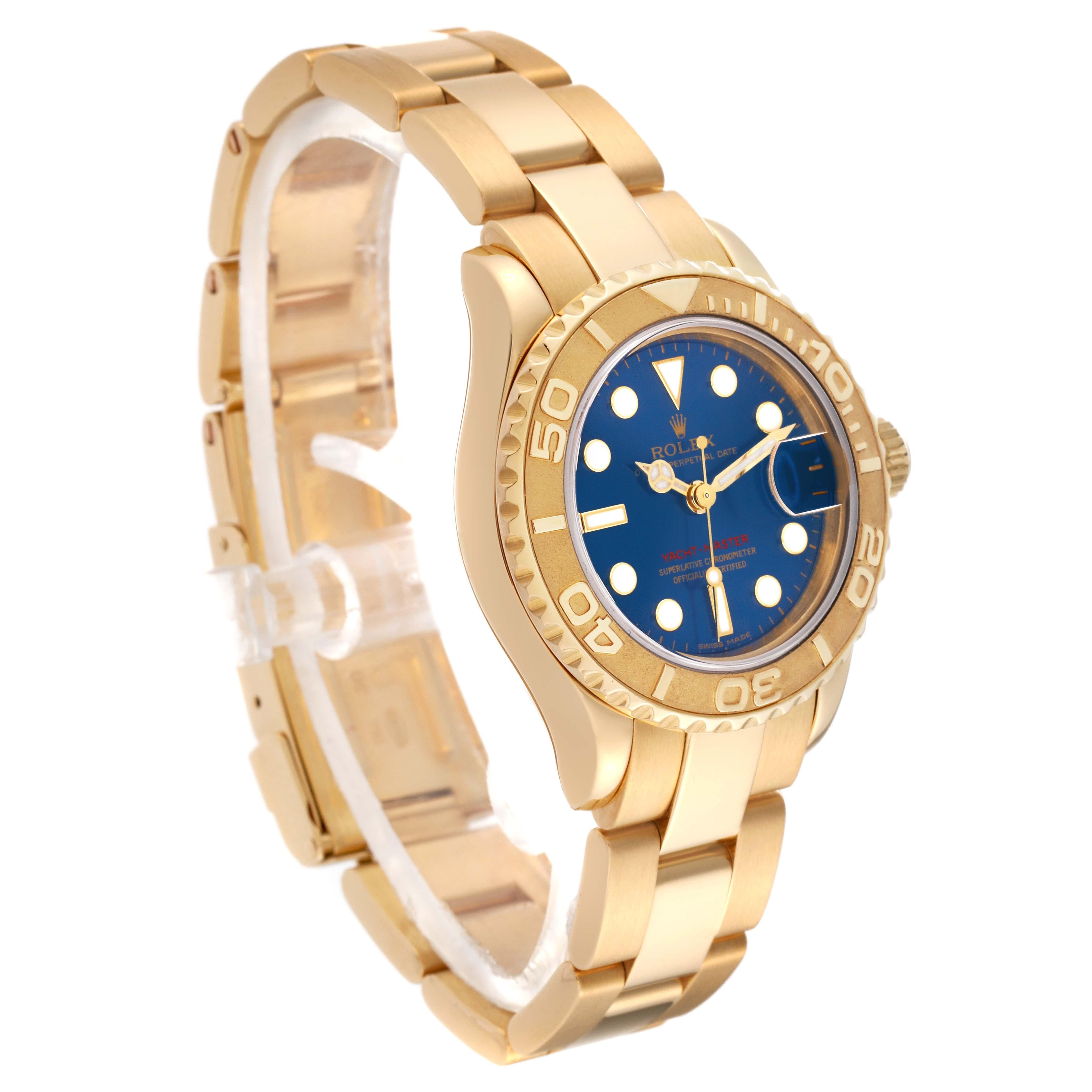 Rolex Yachtmaster 29 Yellow Gold Blue Dial Ladies Watch 69628 For Sale 1